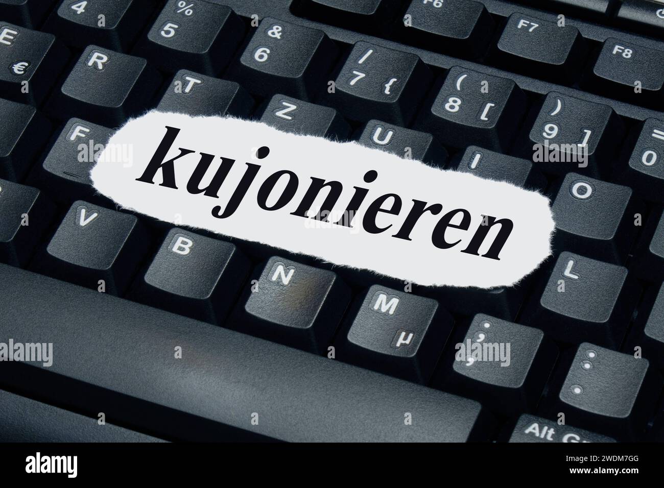 Tastatur und Schriftzug kujonieren Tastatur und Schriftzug kujonieren, 21.01.2024, Borkwalde, Brandeburgo, Auf einer Tastatur befindet sich der Schriftzug kujonieren. *** Tastiera e lettere kujonieren tastiera e lettere kujonieren, 21 01 2024, Borkwalde, Brandeburgo, su una tastiera si trova il lettering kujonieren Foto Stock