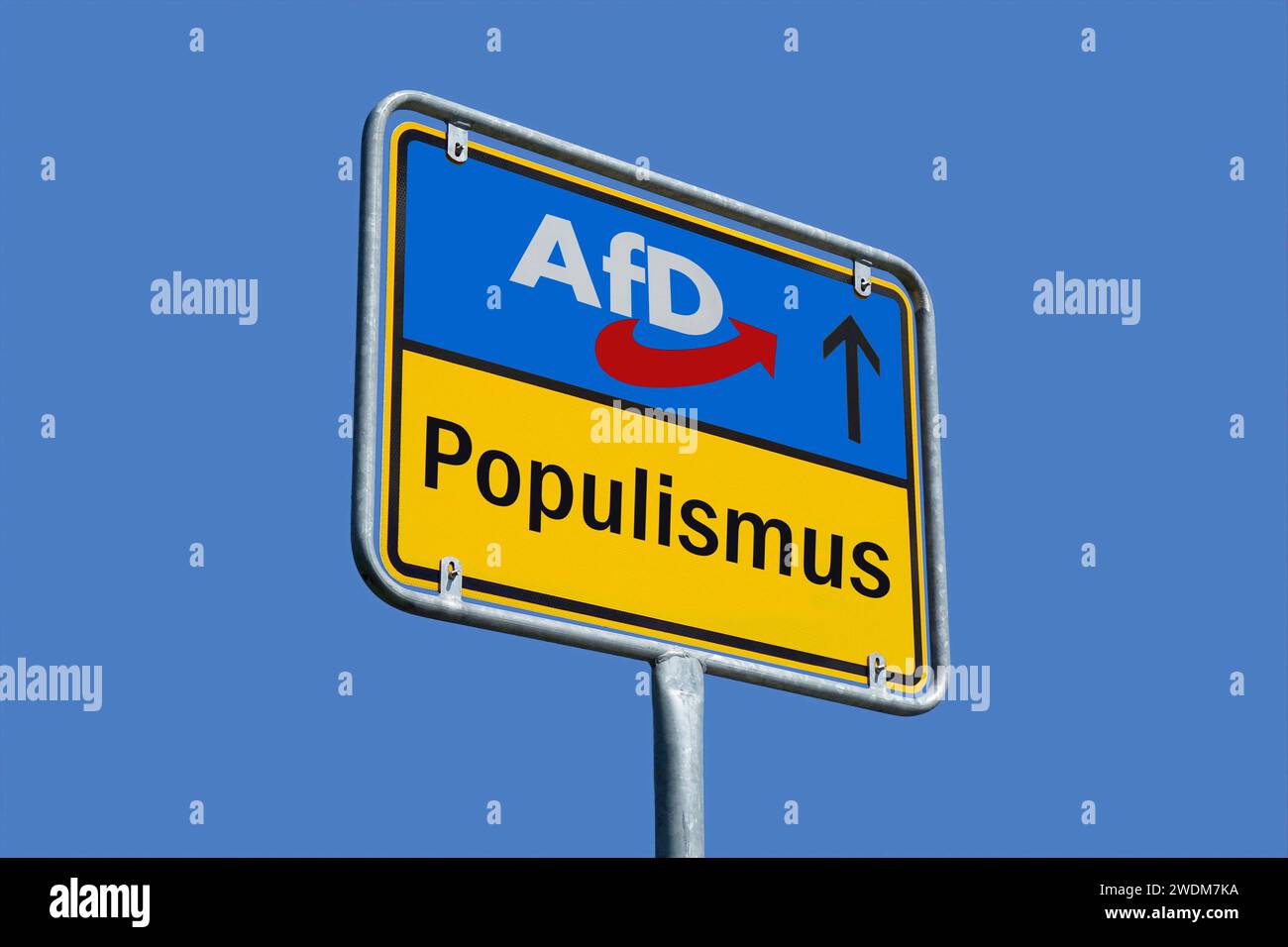 Ortsschild mit AfD-Symbol und Populismus Ortsschild mit AfD-Symbol und ...