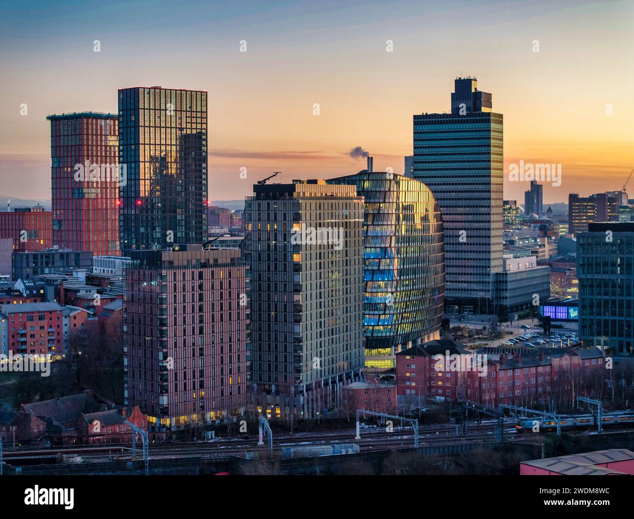 Paesaggi urbani di Manchester Twilight Foto Stock