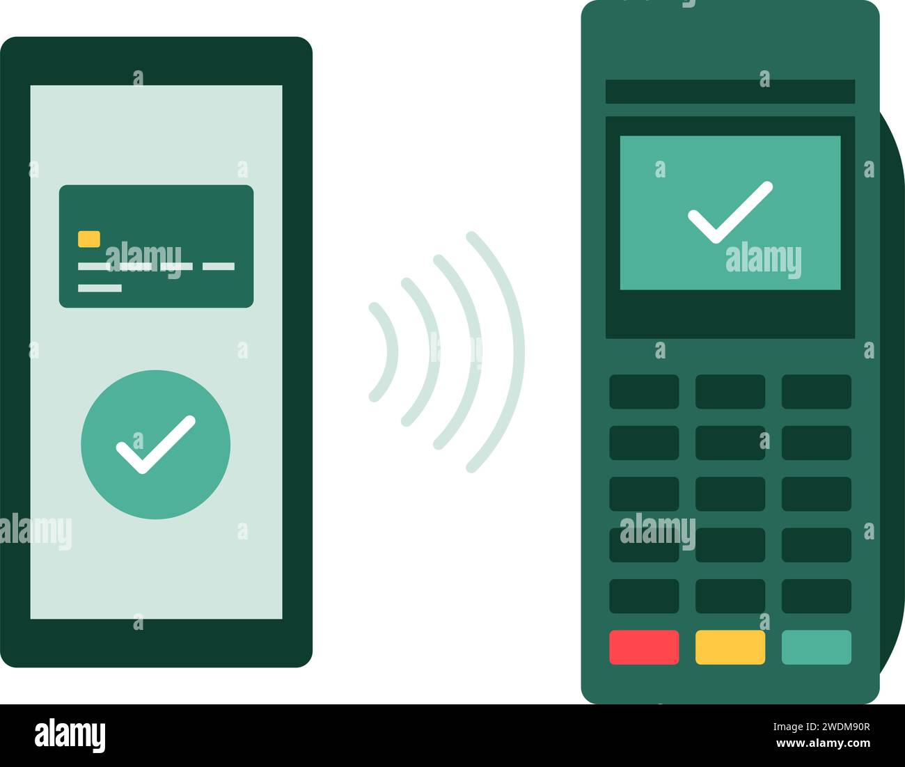 Pagamento mobile NFC su terminale POS, icona isolata Illustrazione Vettoriale