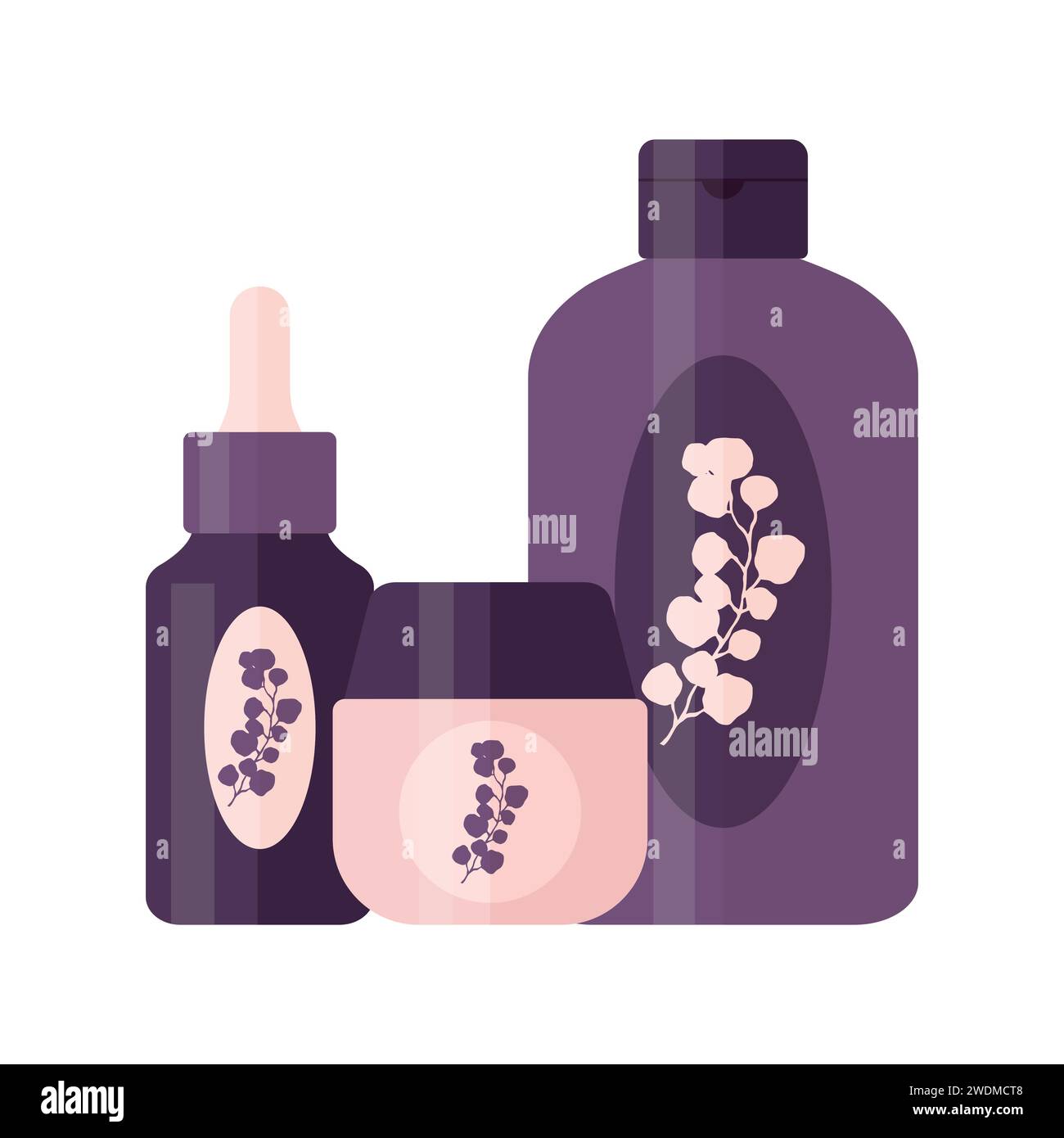 Set di prodotti cosmetici per la routine quotidiana. Tubi e biberon per la cura della pelle e la bellezza con logo. Illustrazione vettoriale Illustrazione Vettoriale