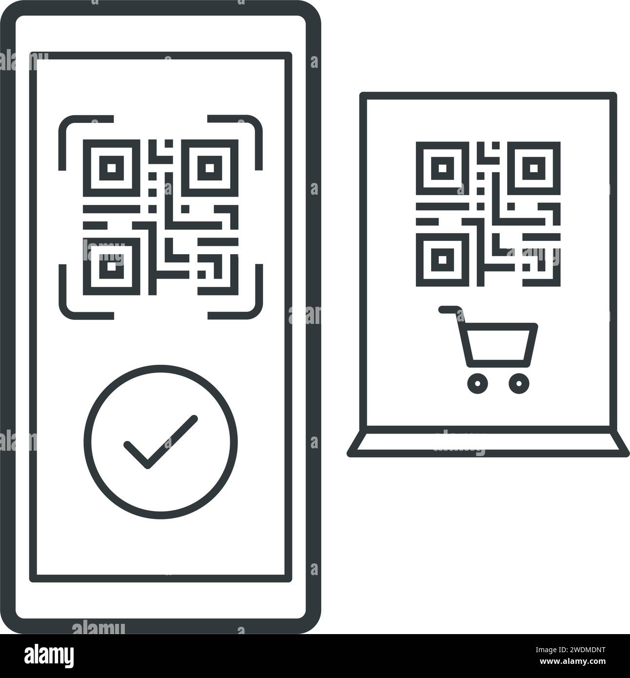 Scansione del codice QR e pagamento mobile, icona isolata Illustrazione Vettoriale