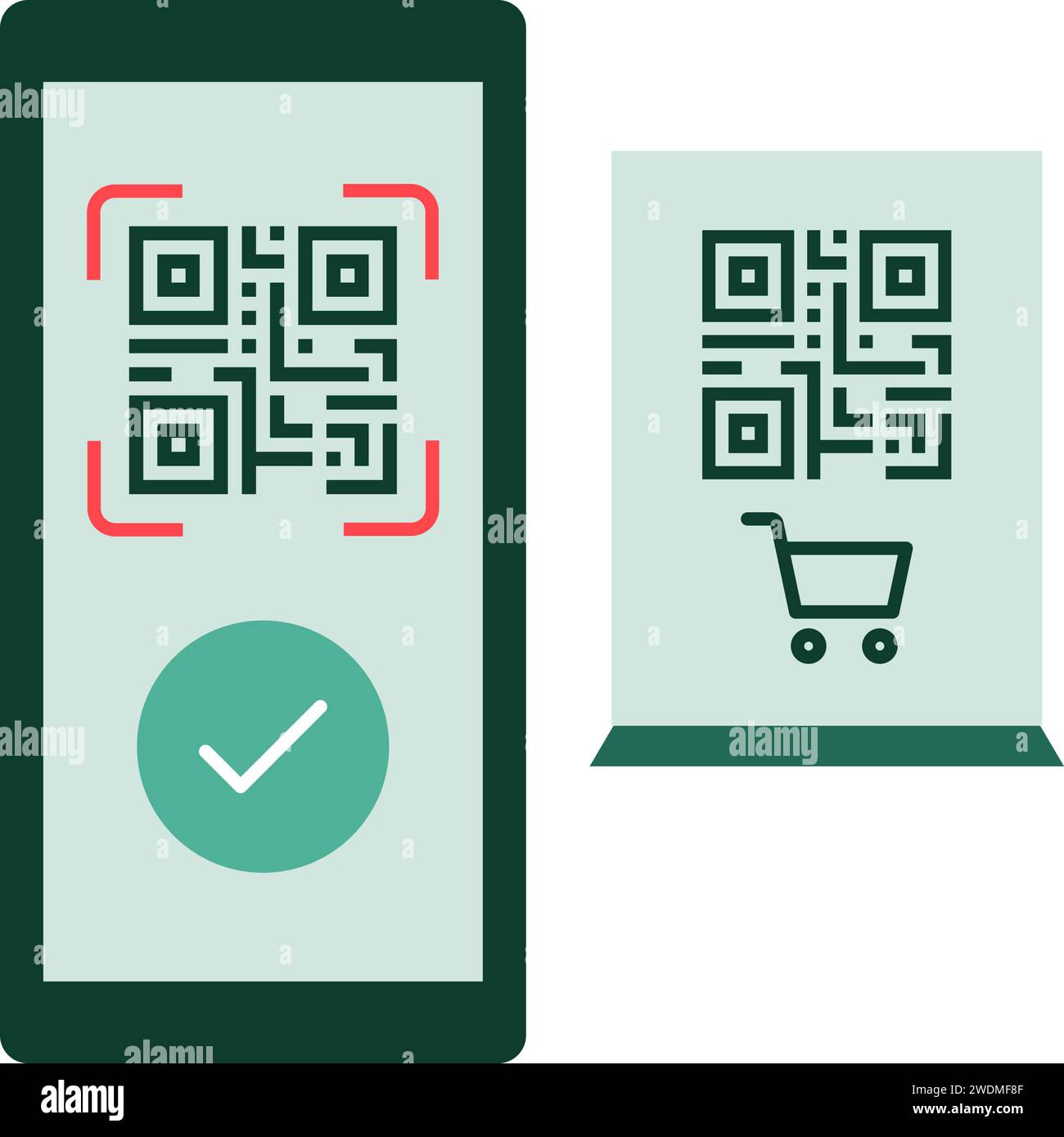 Scansione del codice QR e pagamento mobile, icona isolata Illustrazione Vettoriale