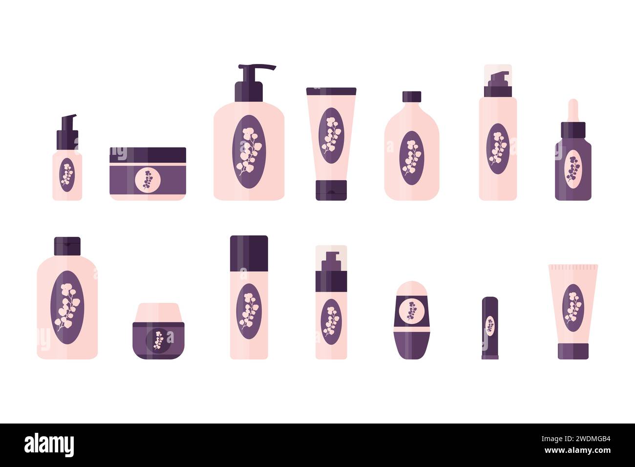Set di prodotti cosmetici per la routine quotidiana. Gel detergente, schiuma, toner, siero facciale, crema, lozione, deodorante e balsamo per le labbra per la cura della pelle. Illust vettoriale Illustrazione Vettoriale
