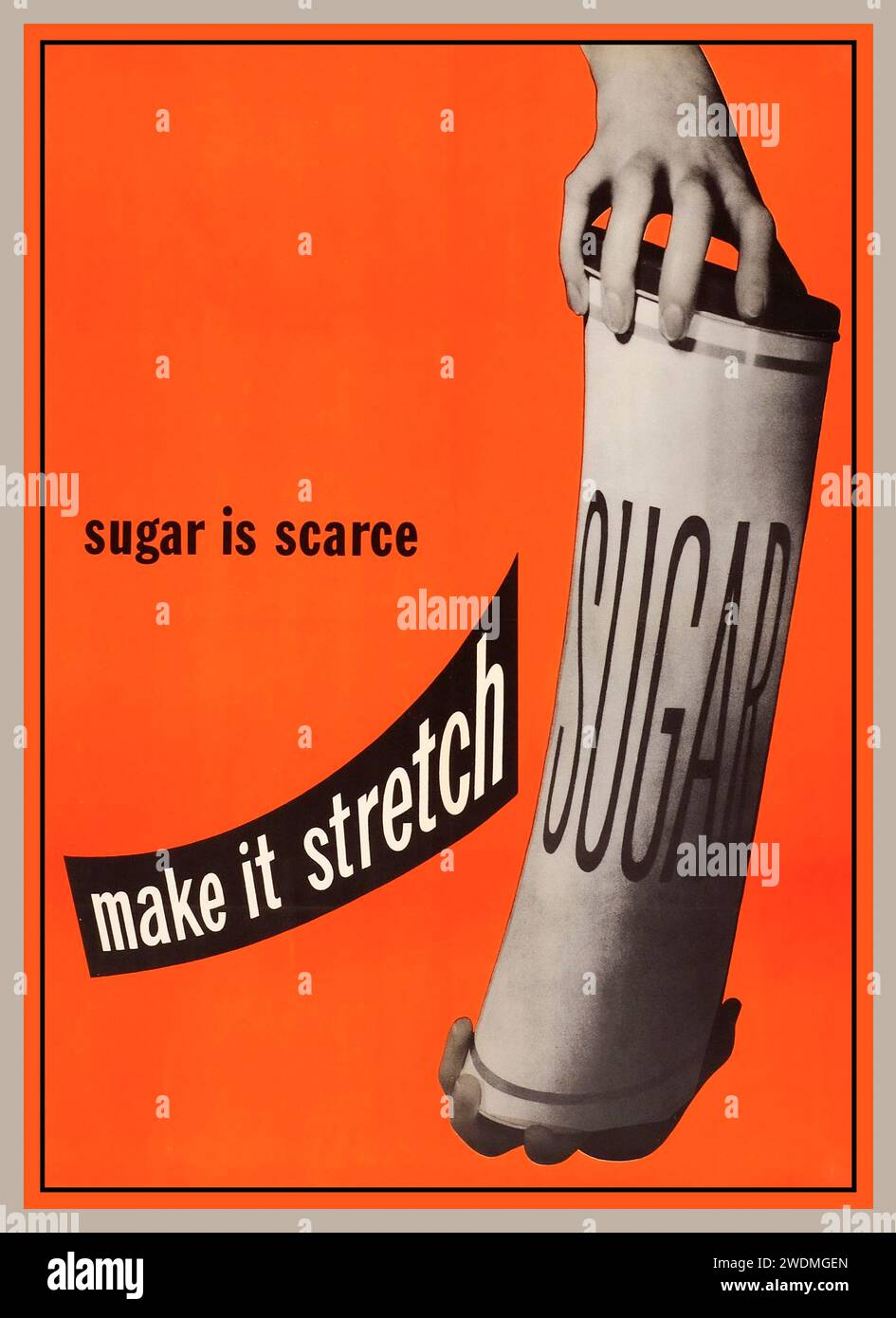 LO ZUCCHERO È SCARSO, allungarlo. Anni '1940 (ROBBINS-TILLEY) disposizioni alimentari del dopoguerra poster di propaganda informativa per razione uso personale dello zucchero a causa della sua scarsità 1946 America USA Foto Stock