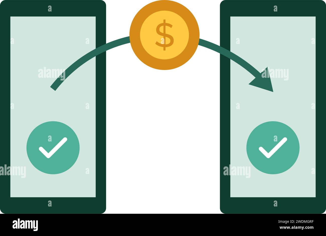 Trasferimento di cassa con metodo di pagamento P2P, icona isolata Illustrazione Vettoriale