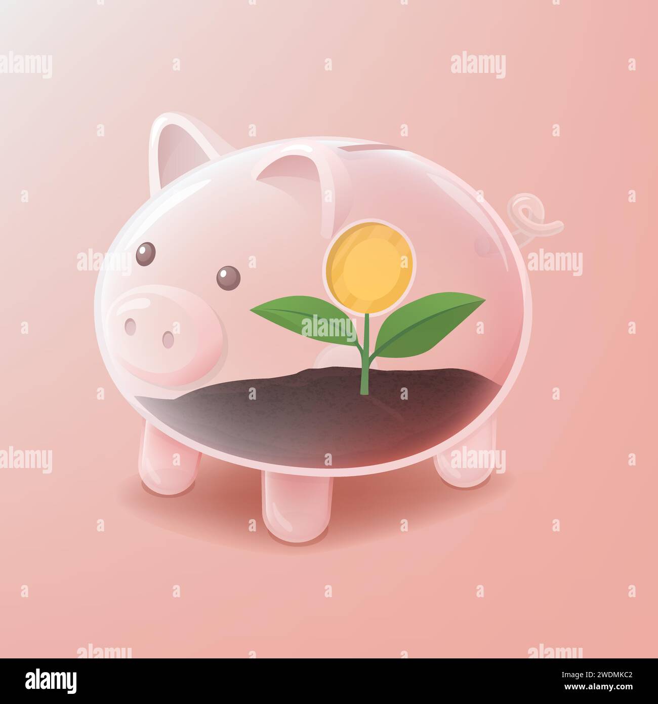 Sprout con moneta all'interno di un salvadanaio di vetro: Risparmio e ritorno sull'investimento Illustrazione Vettoriale