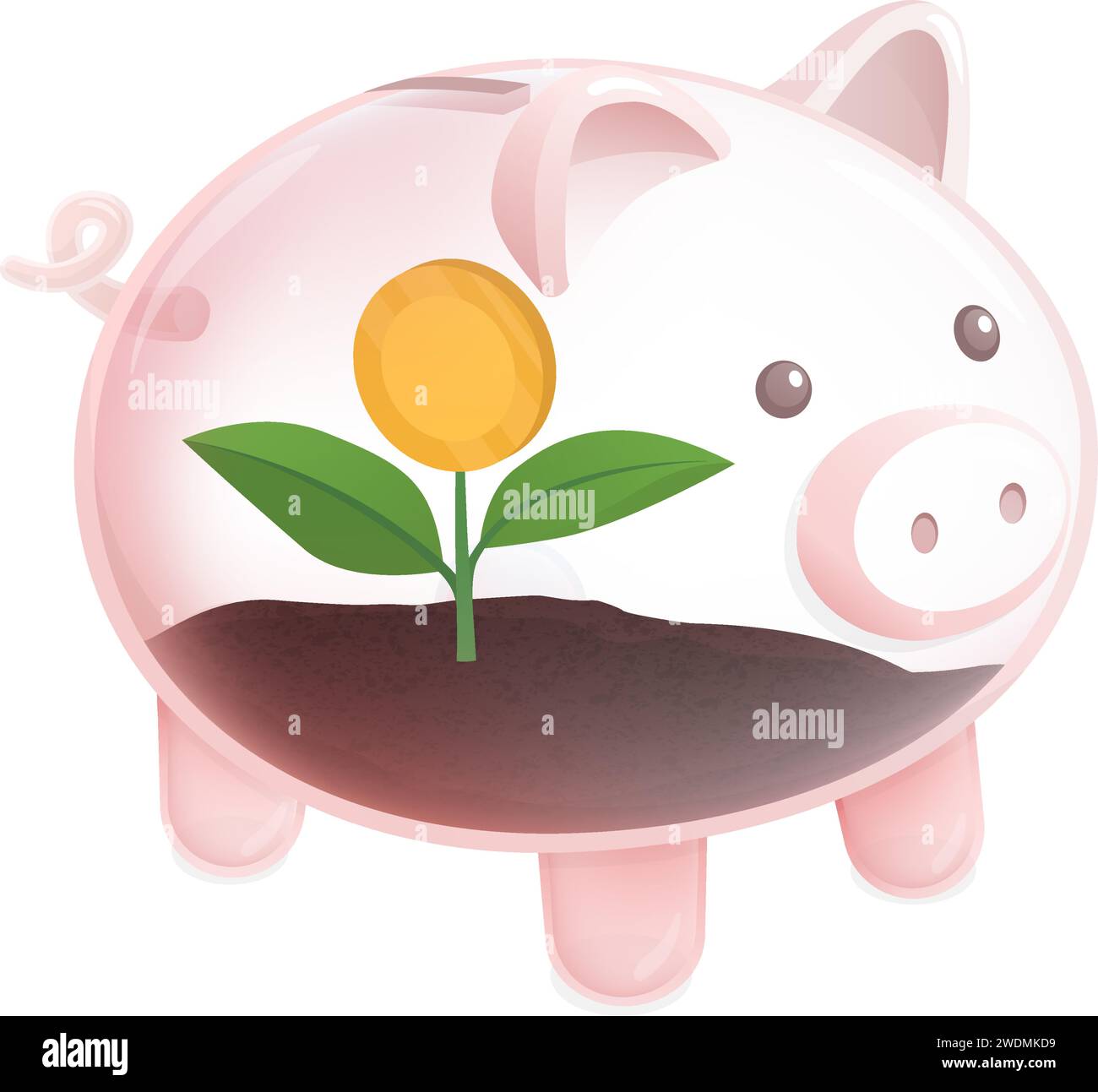 Sprout con moneta all'interno di un salvadanaio di vetro: Risparmio e ritorno sull'investimento Illustrazione Vettoriale