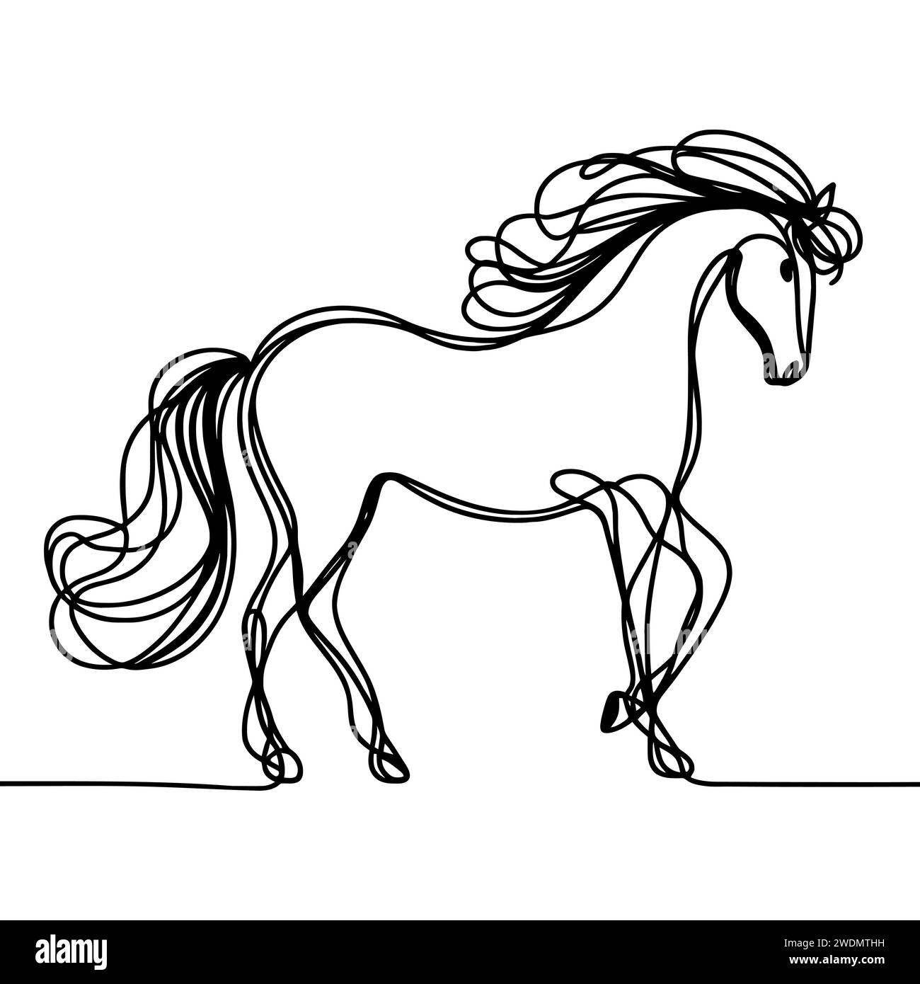 Disegno continuo di una linea di un cavallo isolato. Illustrazione Vettoriale