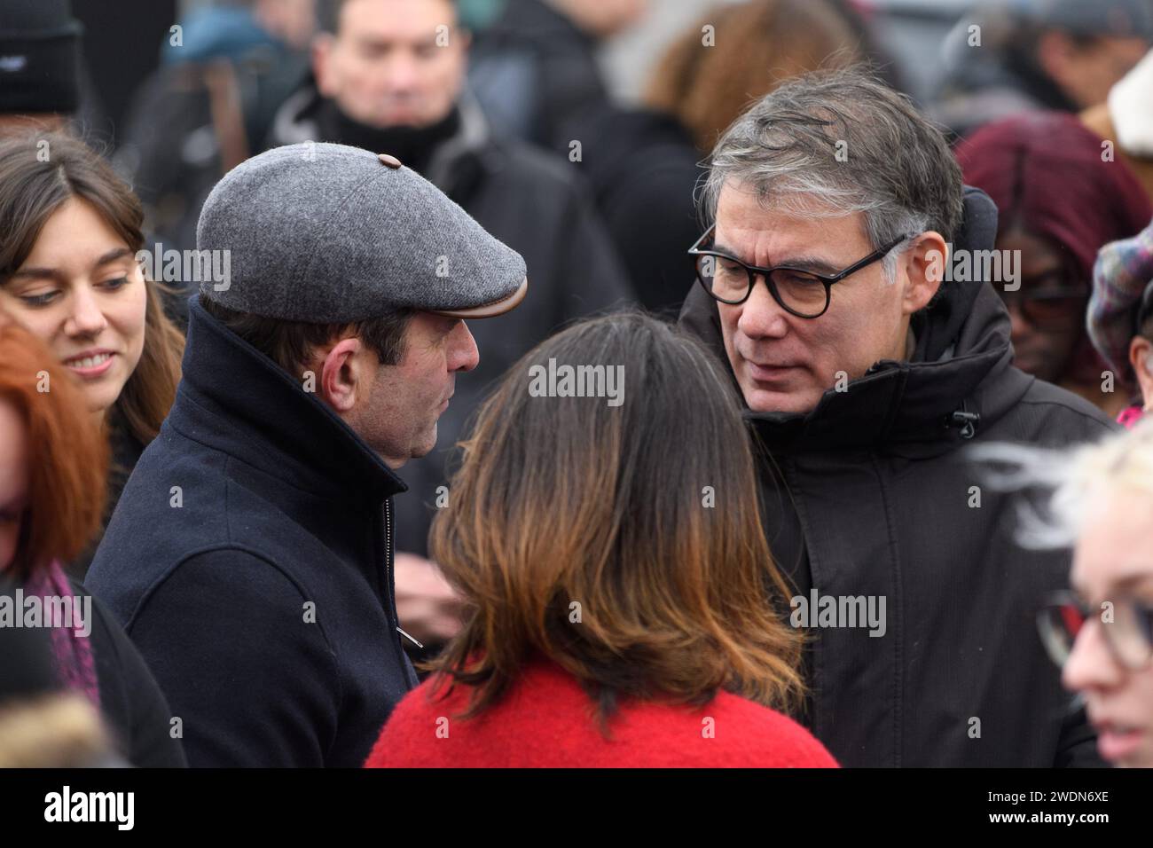 Parigi, Francia. 21 gennaio 2024. © Julien Mattia/le Pictorium/MAXPPP - Parigi 21/01/2024 Benoit Hamon et Olivier Faure lors de la manifestation contre la Loi Asile et Immigration, au Trocadero, a Paris, le 21 Janvier 2024 crediti: MAXPPP/Alamy Live News Foto Stock
