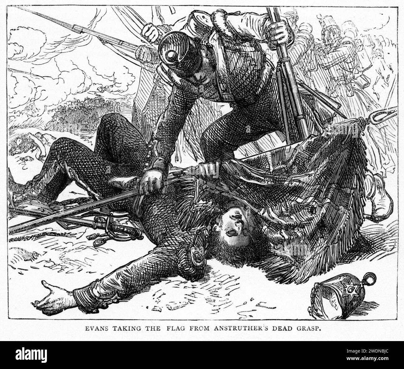 Incisione di Evans che prende la bandiera dalla Dead Grasp di Anstruther, intorno al 1880 Foto Stock