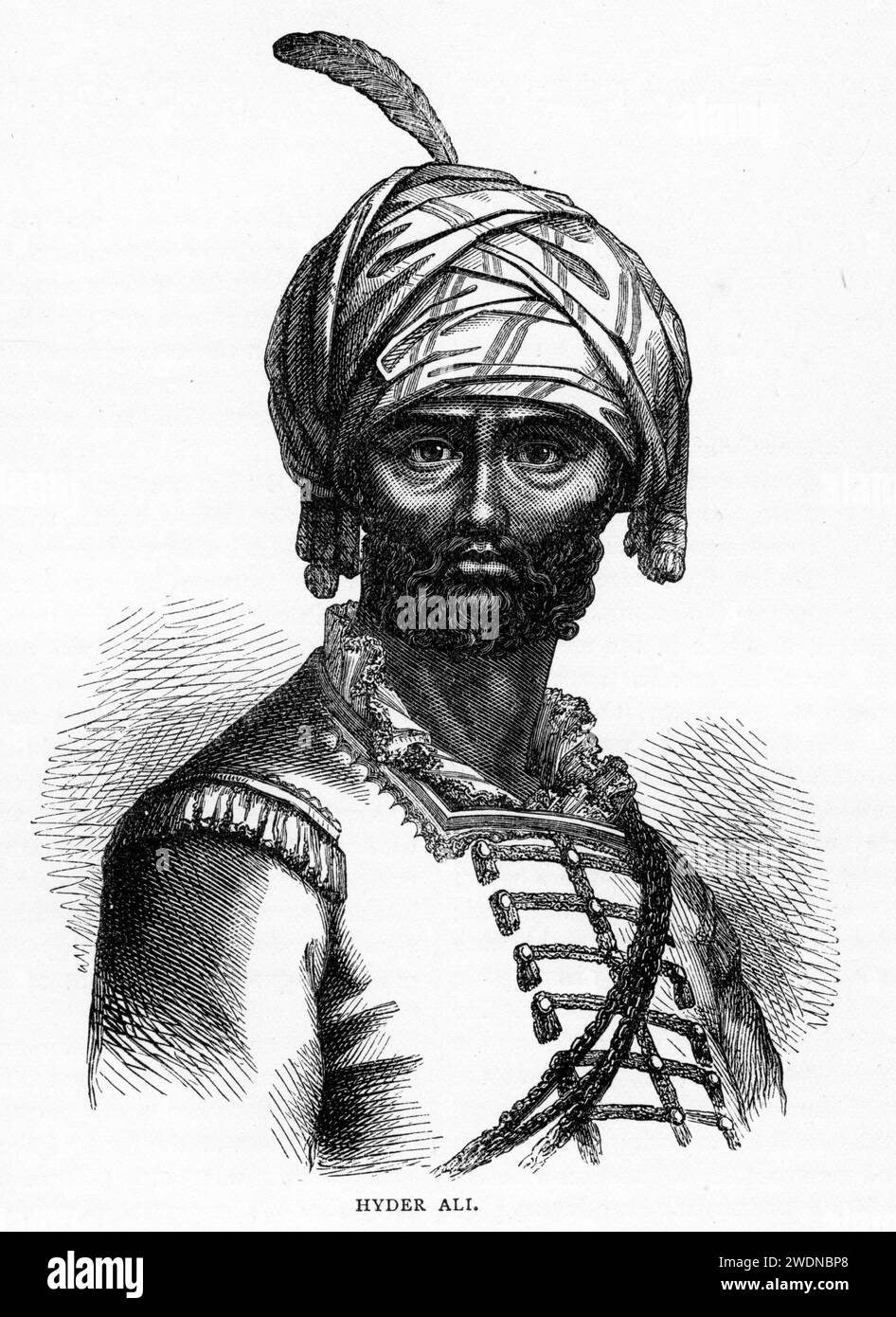 Incisione di Hyder Ali ( 1720 - 1782 circa) sultano e de facto sovrano del Regno di Mysore nell'India meridionale. Foto Stock