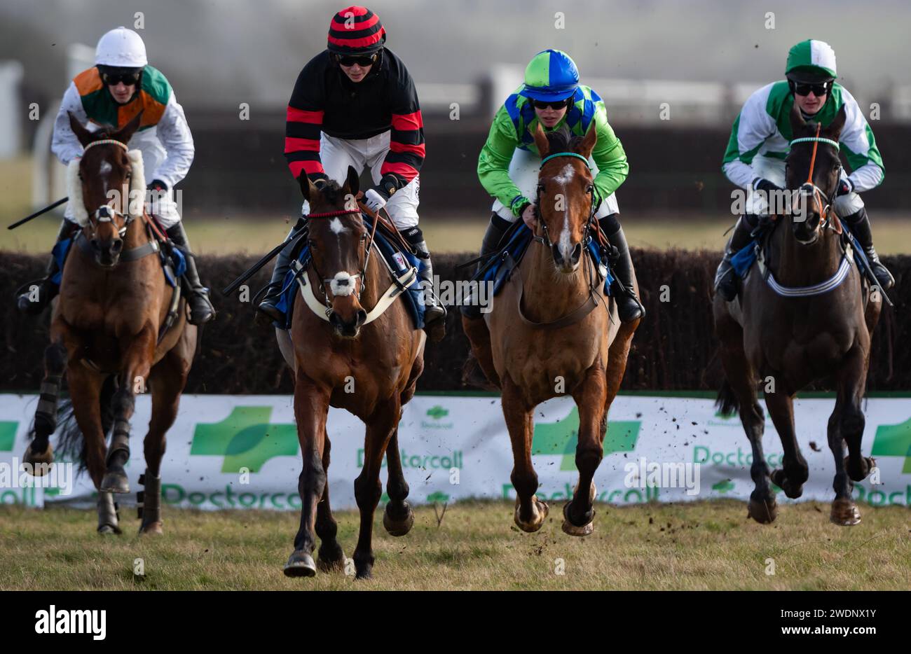 Wagner e il fantino James King vincono la gara di apertura all'Heythrop Hunt P2P a Cocklebarrow, Cotswolds, 21/01/2024. Credito immagini equine JTW / Alamy. Foto Stock