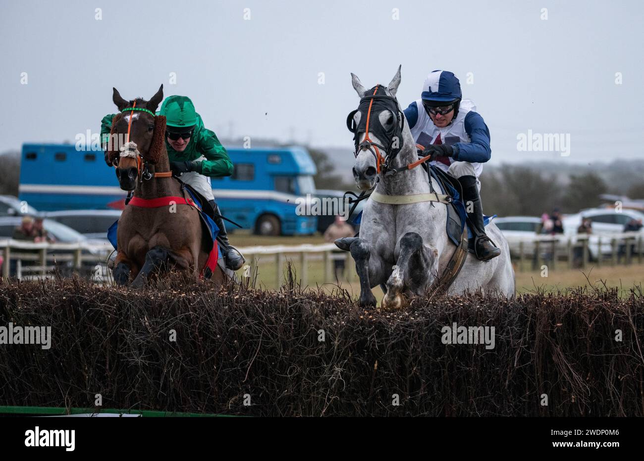 La Mini Fortune e il fantino James King vincono la gara a 7 anni e oltre le Maiden Race all'Heythrop Hunt P2P a Cocklebarrow. Credito immagini equine JTW / Alamy. Foto Stock