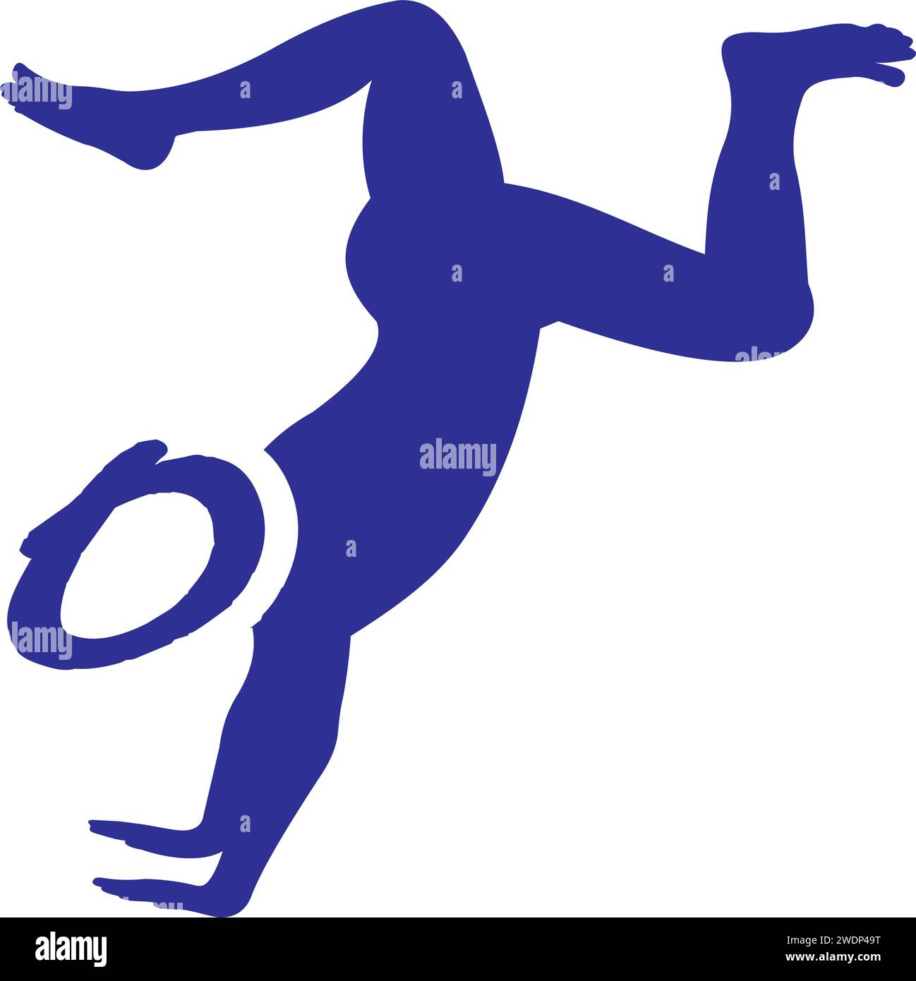 personaggio blu cartone animato che fa esercizio di capoeira su sfondo bianco Illustrazione Vettoriale