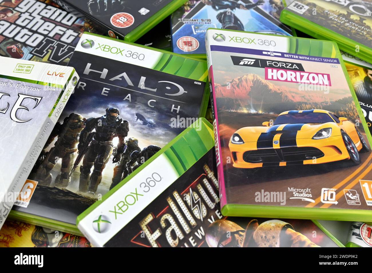 Collezione di videogiochi per Xbox 360 – Galles, Regno Unito – 21 gennaio 2024 Foto Stock