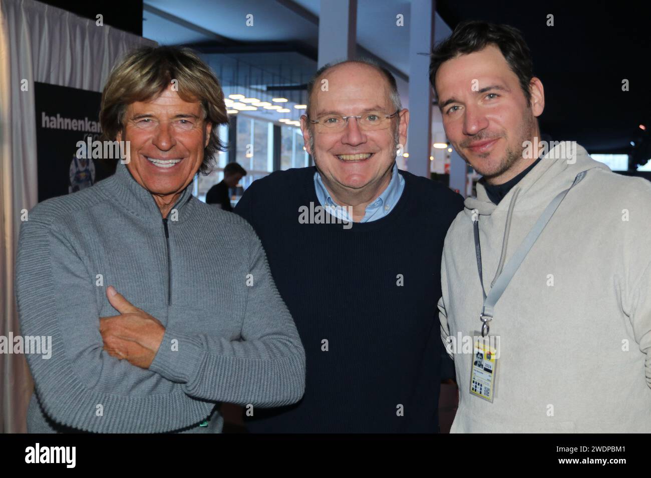 KITZBUEHEL, Austria. , . Hansi HINTERSEER, Dr. Ferdinand WEGSCHEIDER (Intendant Servus TV) Felix NEUREUTHER - KITZ - Race Club - la VIP Lounge dell'HAHNENKAMM-SKI ALPINE Men's Downhill Race weekend, - Hahnenkamm Rennen, immagine a pagamento - foto: © Arthur THILL ATP Images (THILL Arthur/ATP/SPP) credito: SPP Sport Press Photo. /Alamy Live News Foto Stock