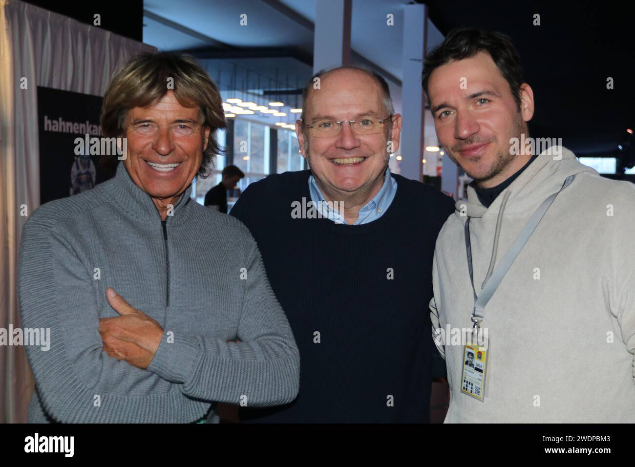 KITZBUEHEL, Austria. , . Hansi HINTERSEER, Dr. Ferdinand WEGSCHEIDER (Intendant Servus TV) Felix NEUREUTHER - KITZ - Race Club - la VIP Lounge dell'HAHNENKAMM-SKI ALPINE Men's Downhill Race weekend, - Hahnenkamm Rennen, immagine a pagamento - foto: © Arthur THILL ATP Images (THILL Arthur/ATP/SPP) credito: SPP Sport Press Photo. /Alamy Live News Foto Stock