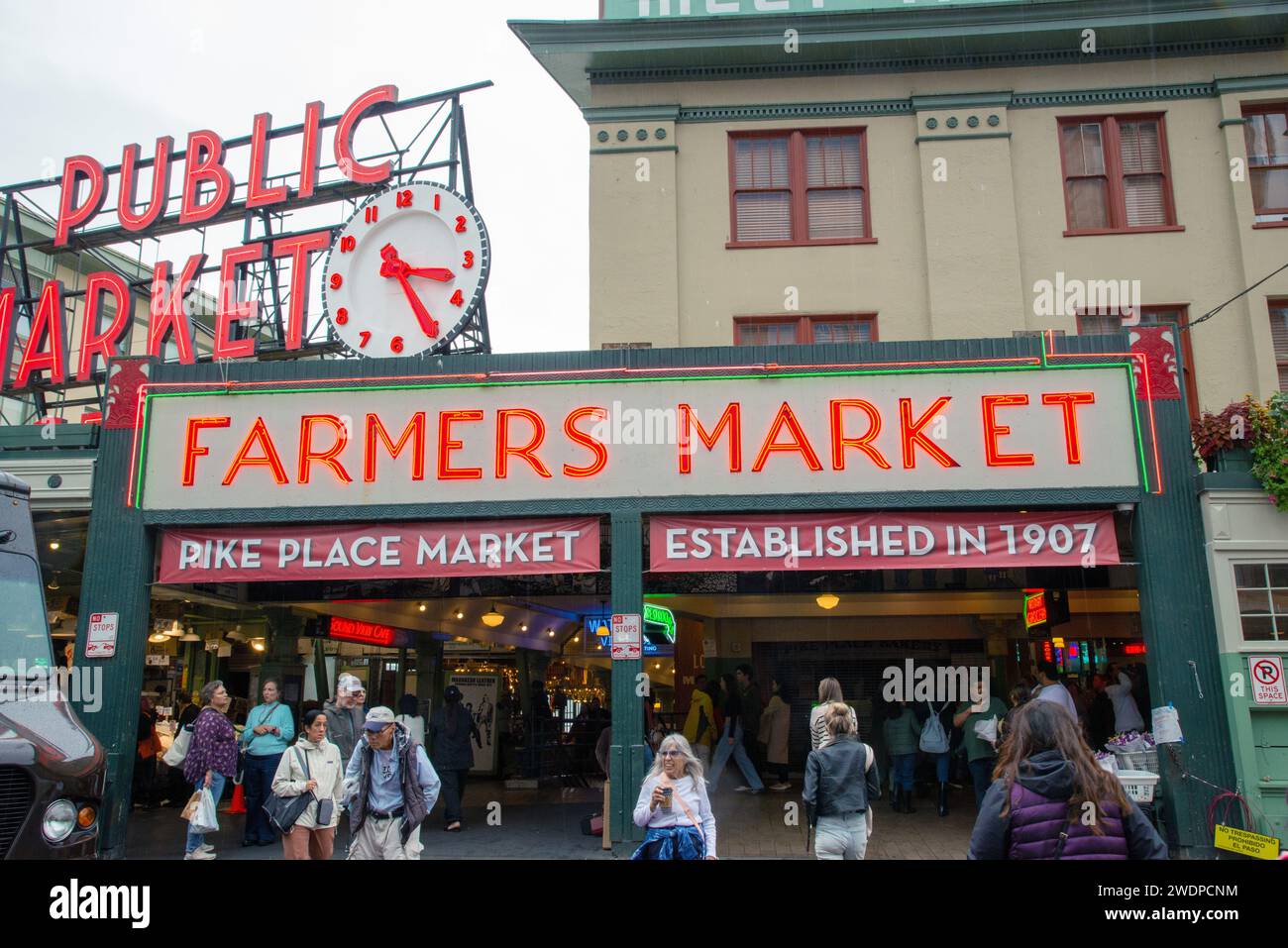 Pike Place Market nel cuore di Seattle, Washington Foto Stock