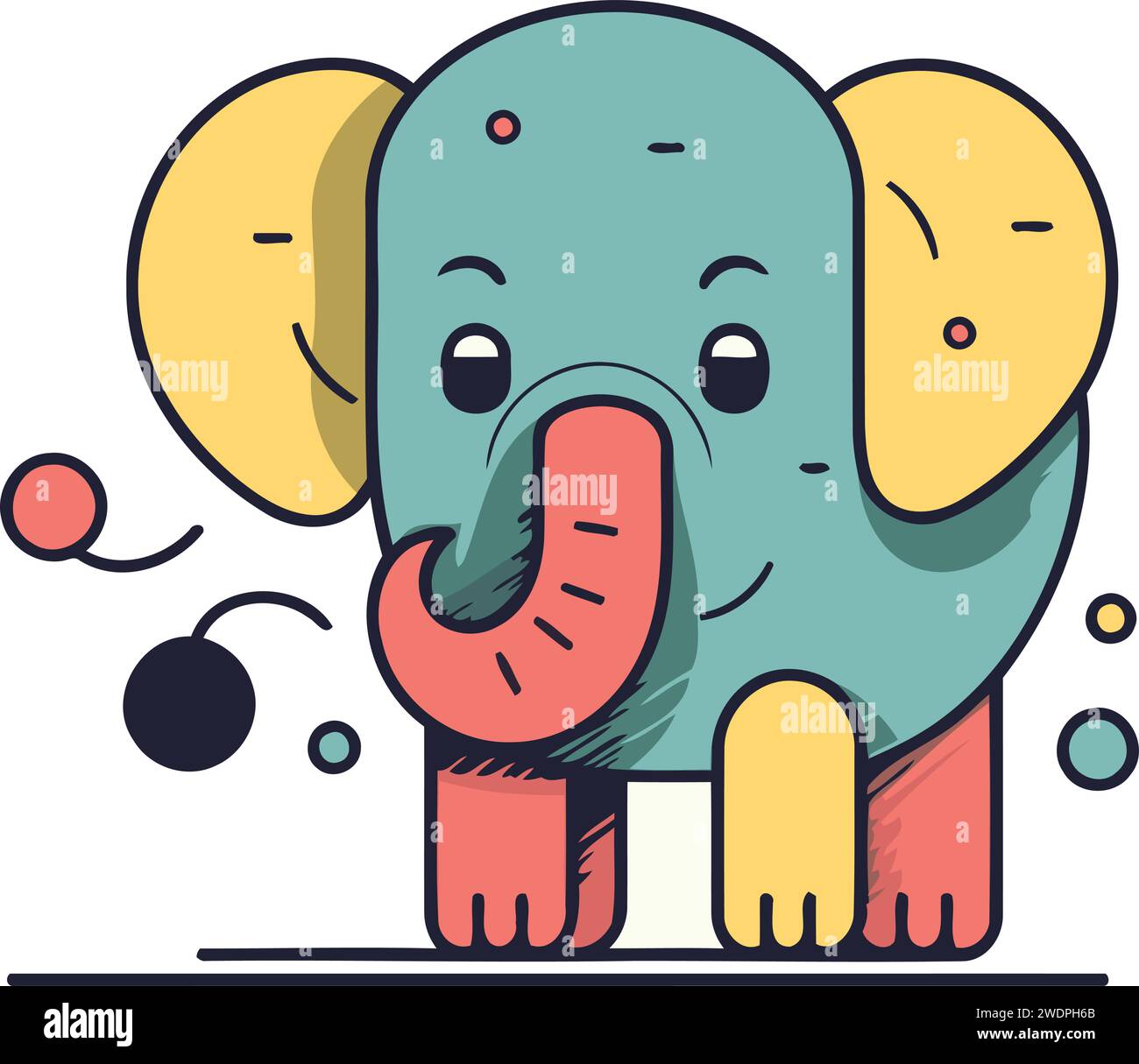 Carino elefante con grande occhio rosso. Illustrazione vettoriale in stile piatto. Illustrazione Vettoriale