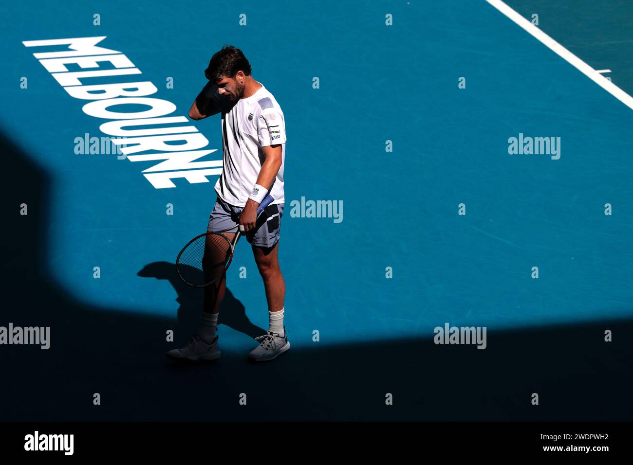 Melbourne, Australia, 22 gennaio 2024. Il tennista Cameron Norrie, proveniente dalla Gran Bretagna, è in azione durante il grande Slam di tennis degli Australian Open 2024 a Melbourne Park. Crediti fotografici: Frank Molter/Alamy Live news Foto Stock