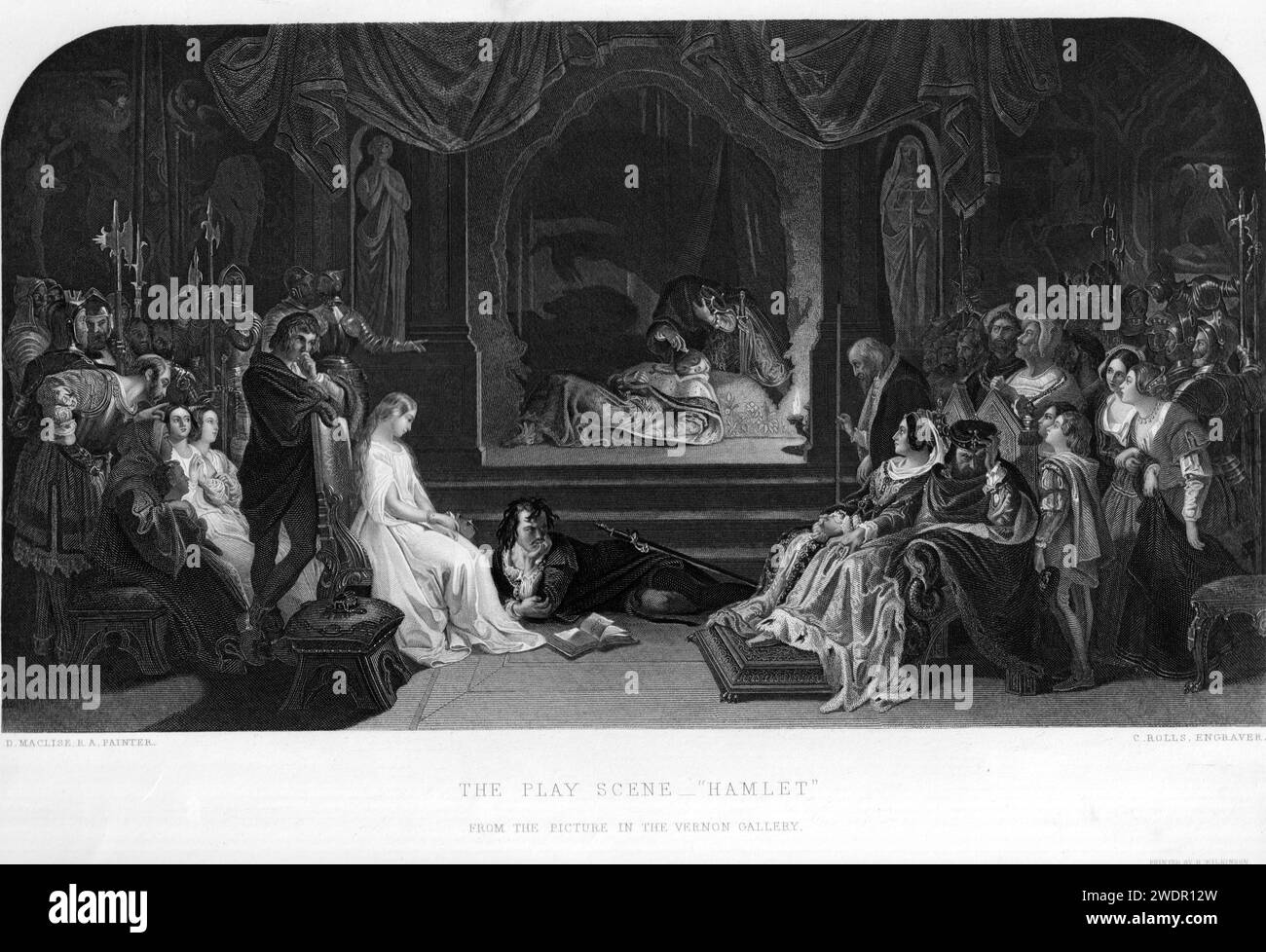 The Play Scene - Amleto - incisione di Charles Rolls dopo Daniel Maclise (1806–1870) Foto Stock