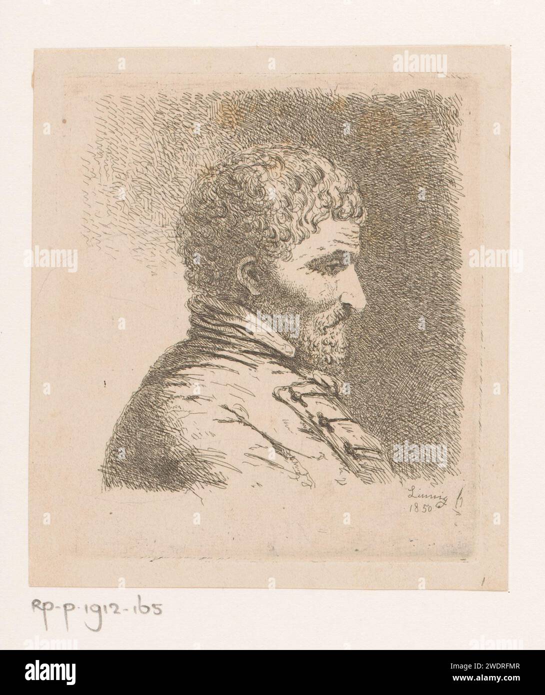 Ritratto di un uomo sconosciuto, Jean Théodore Joseph Linnig, 1850 carta stampata incisione anonima persona storica ritratta da sola Foto Stock