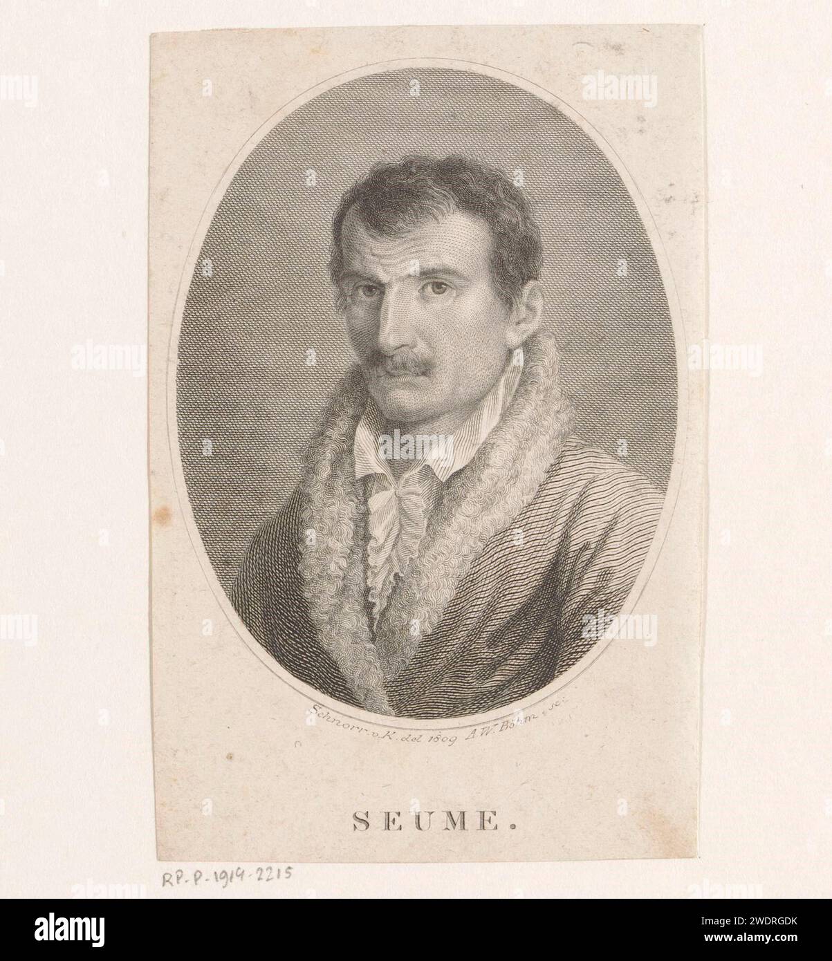 Ritratto van Johann Gottfried Seume, Amadeus Wenzel Böhm, dopo Hans Veit Friedrich Schnorr da Carolsfeld, 1809 - 1823 stampa Leipzig carta incisione persone storiche Foto Stock