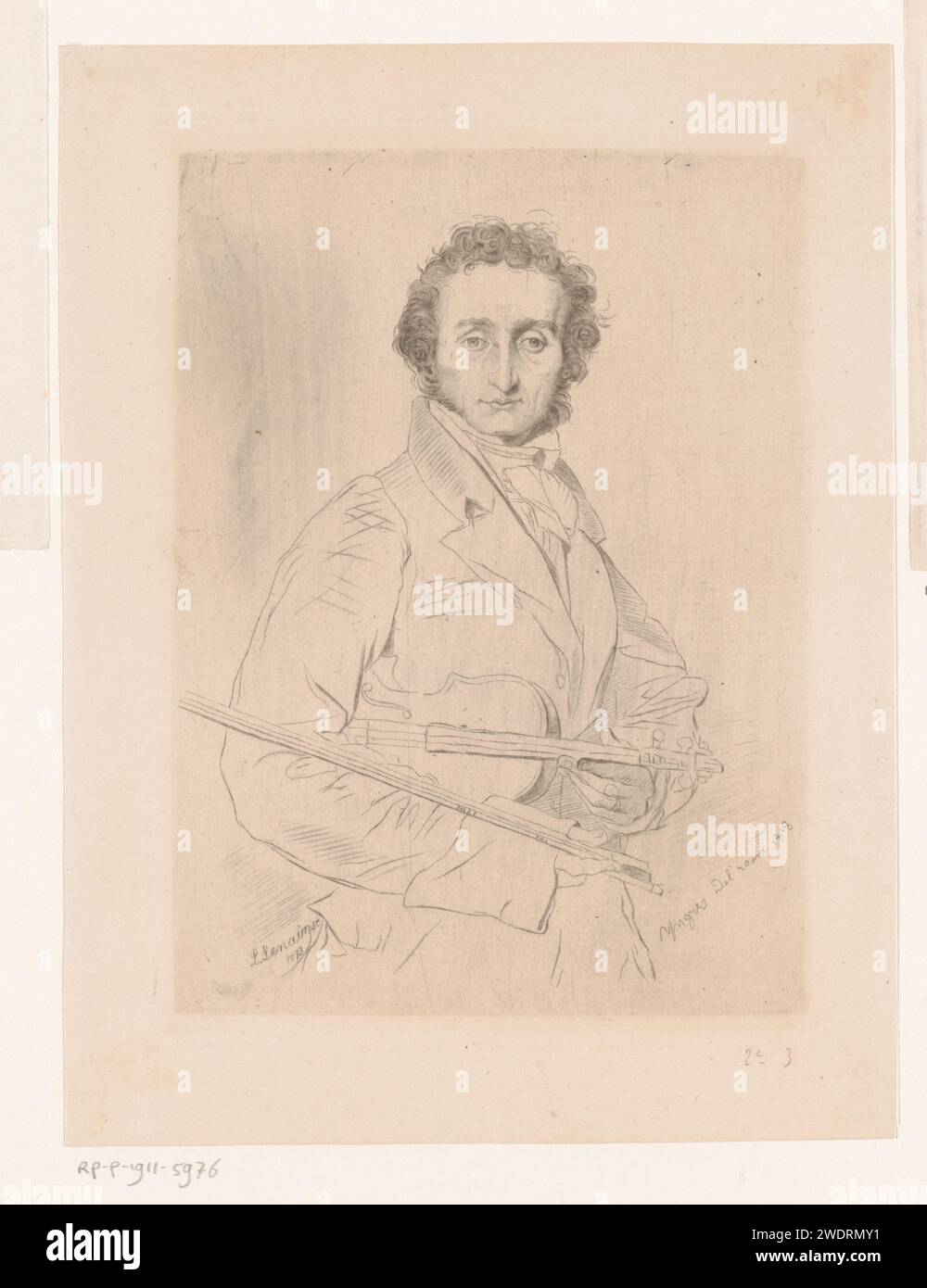 Portret van Niccolò Paganini, Louis le Nain, in onore di Jean Auguste Dominique Ingres, 1873 carta stampata incisione persone storiche. musicista. violino, violino Foto Stock