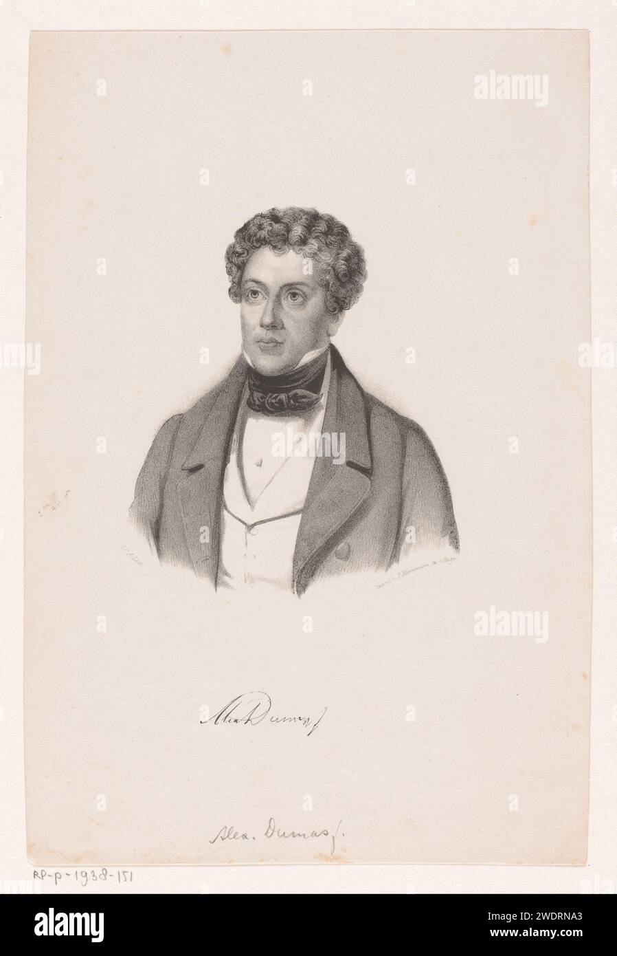 Ritratto di Alexandre Dumas Père, Carel Christiaan Antony ultimo, 1842 - 1887 Stampa sotto il ritratto la firma della persona ritratta. Tipografia: Netherlandsprinter: The Hague paper Historical Persons (+ ritratto completo del busto) Foto Stock