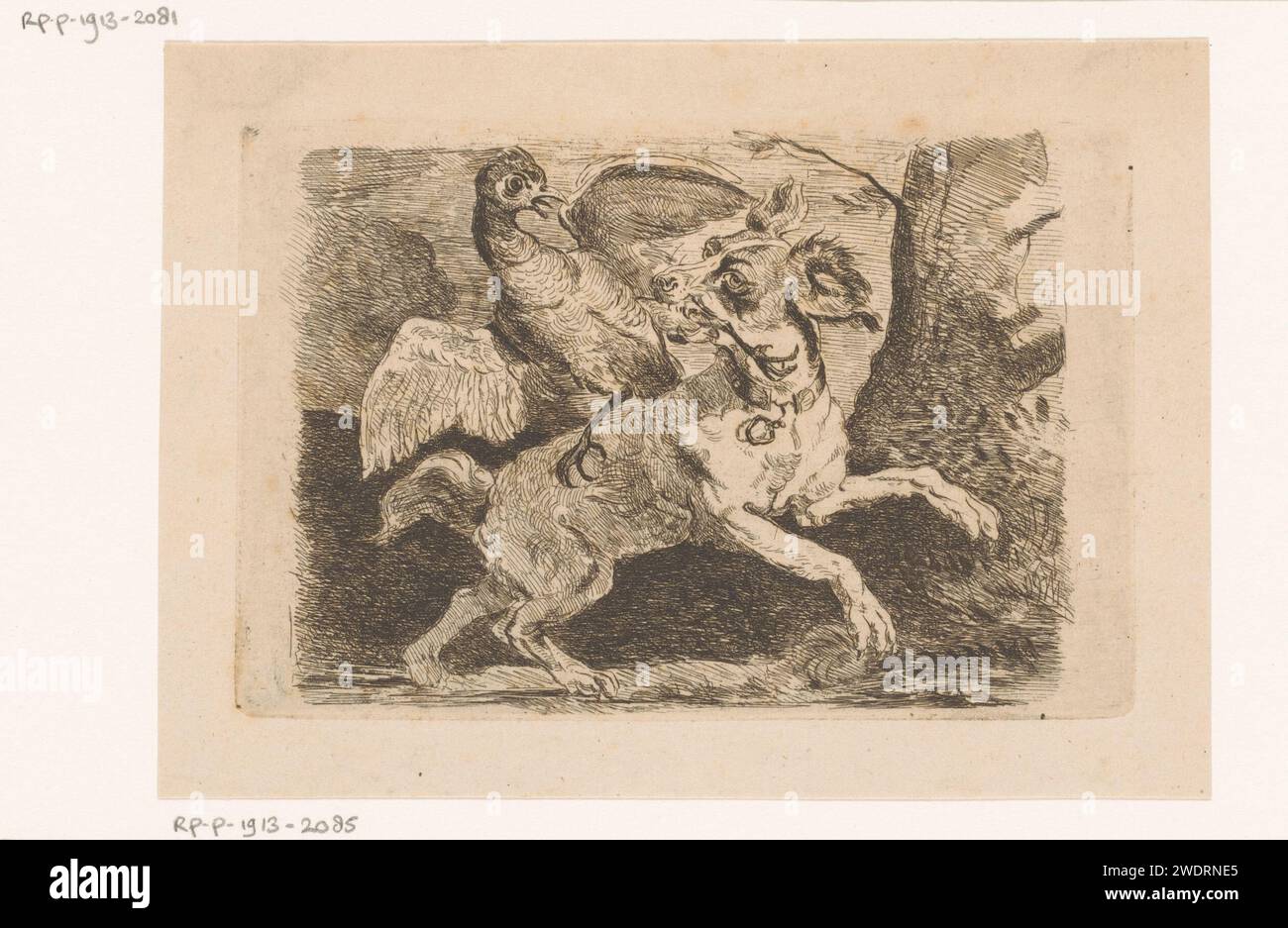 Morsi di un cane nella gamba di un fagiano, Paul Emile Nicolié, cane da incisione di carta stampata 1859. walker e runner birds: fagiano Foto Stock