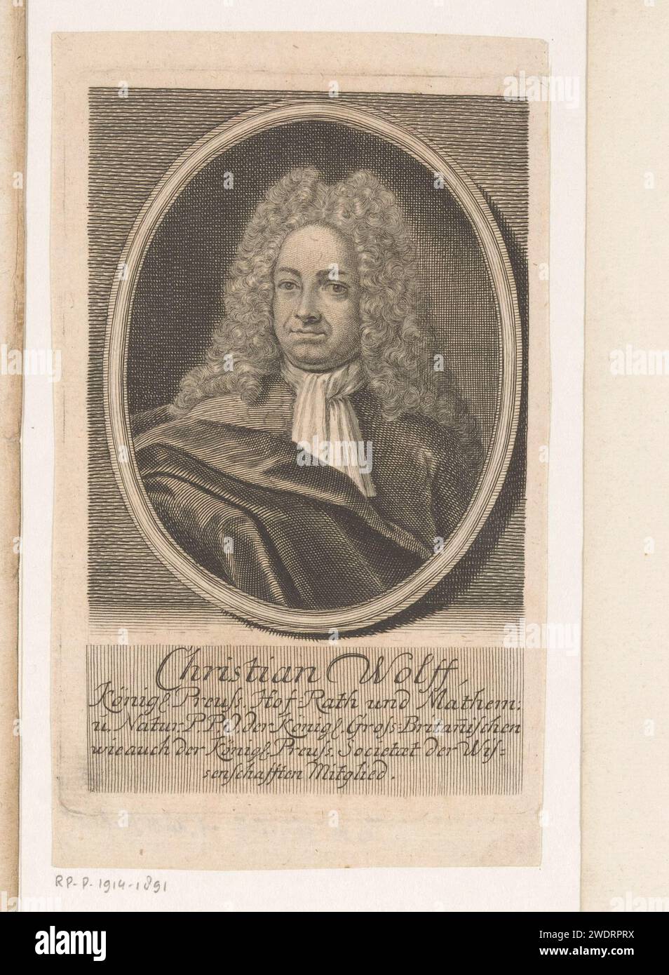 Ritratto di Christian Wolff, Martin Bernigeroth, stampa del 1722 Leipzig carta che incide persone storiche Foto Stock