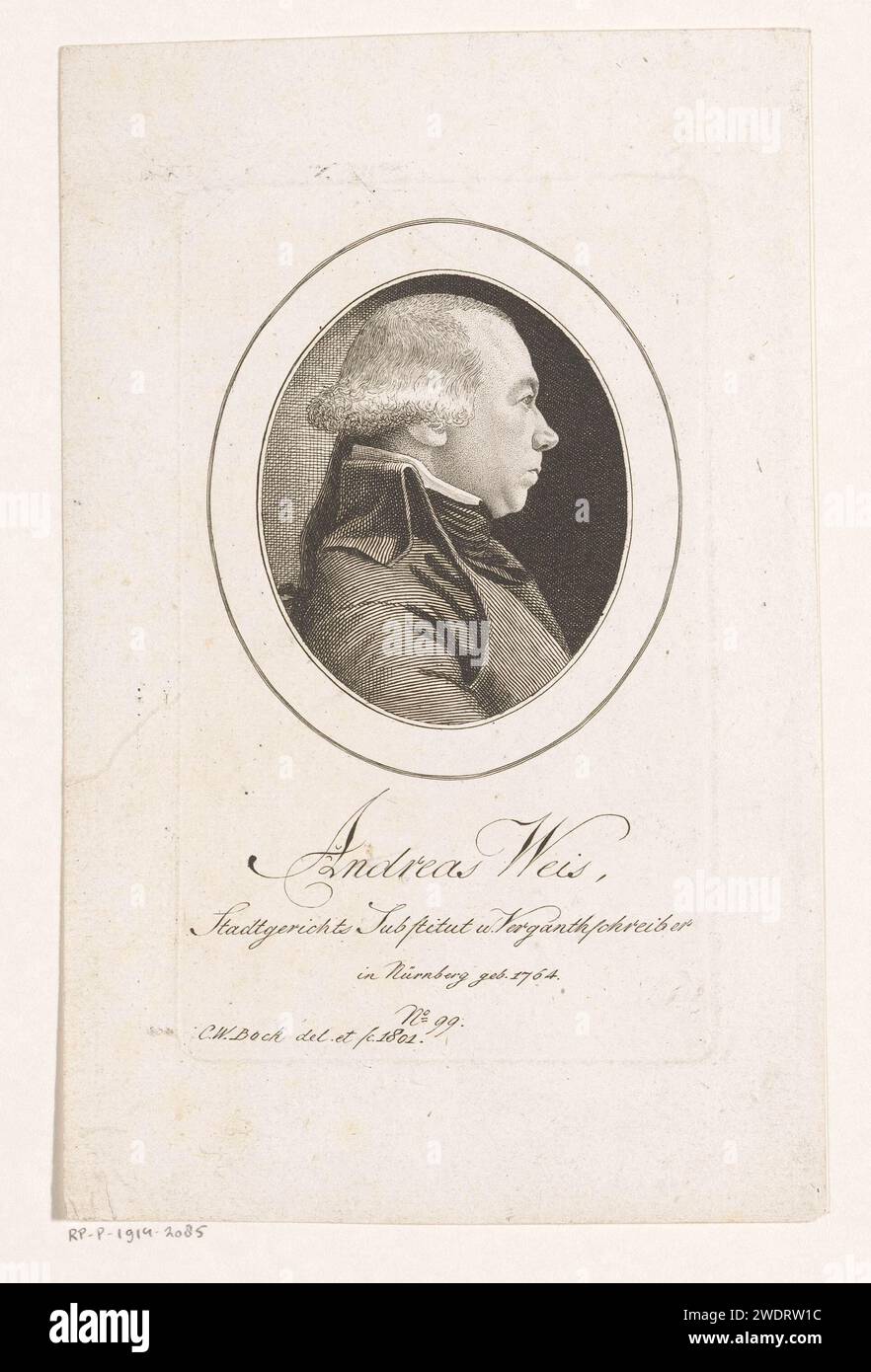 Ritratto van Andreas Weiß, Christoph Wilhelm Bock, stampa del 1801 carta di Norimberga, incisione di personaggi storici Foto Stock