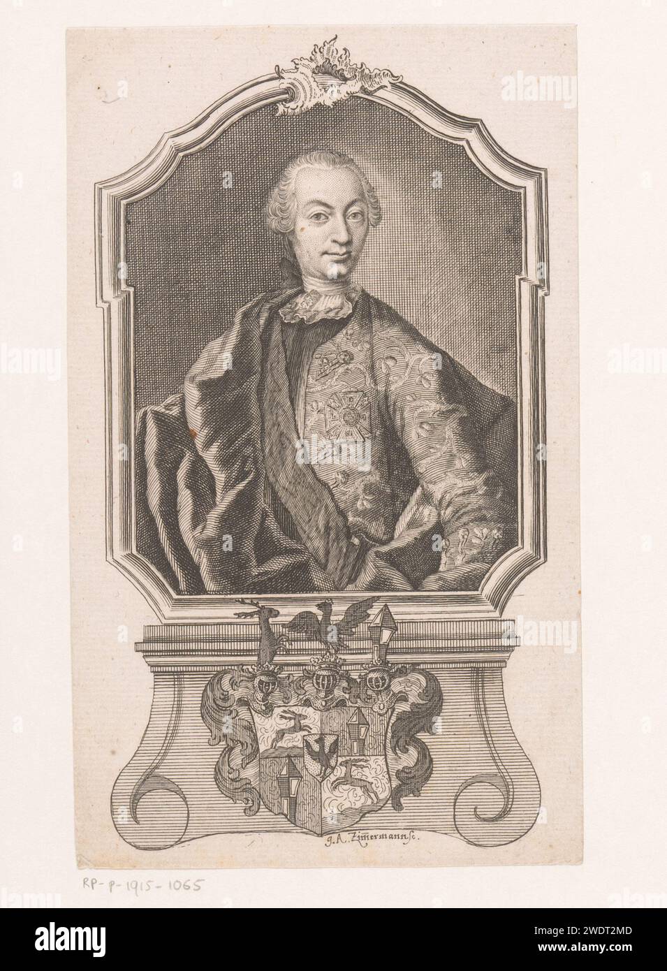 Ritratto di un uomo sconosciuto, Joseph Anton Zimmermann, 1715 - 1797 stampa Germania carta incisione persone storiche Foto Stock