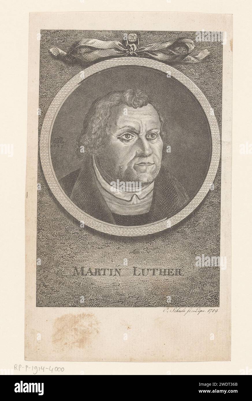 Martin Lutero, Christian School, 1789 stampa Ritratto del riformatore luterano tedesco Martin Lutero. incisione su carta/incisione di persone storiche. teologo Foto Stock