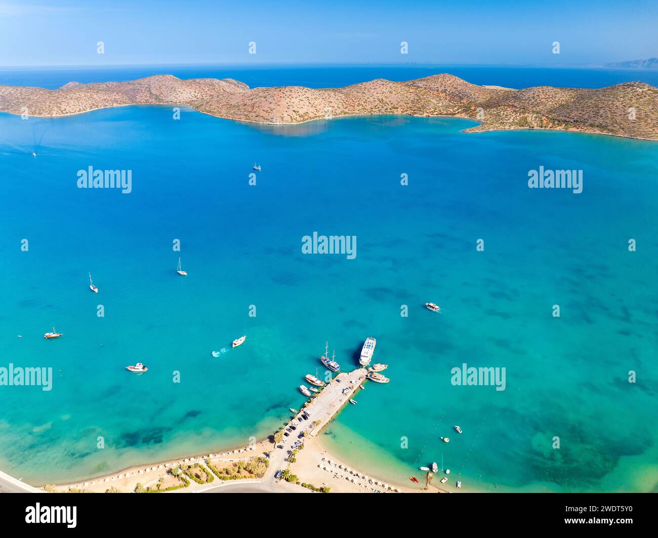 Elounda Town Beach, Elounda, Creta, Isole greche, Grecia, Europa Foto Stock