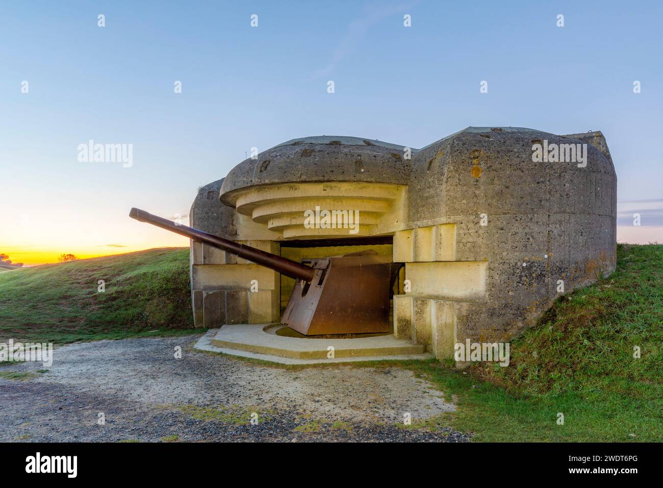La batteria di artiglieria tedesca a Longues-sur-Mer, Longues-sur-Mer, Normandia, Francia, Europa Foto Stock