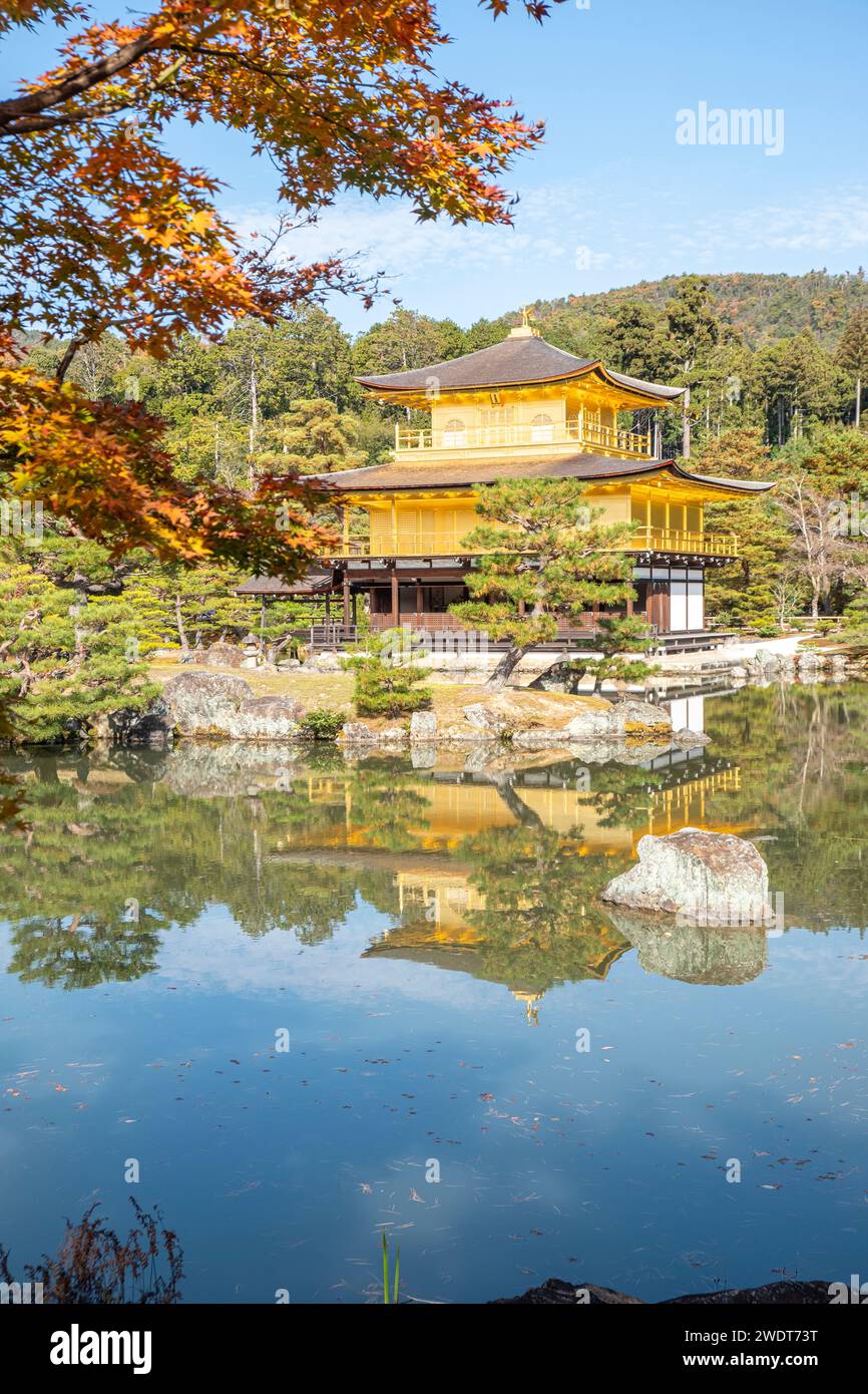 Tempio Kinkaku-ji del Padiglione d'Oro riflesso in un lago, sito patrimonio dell'umanità dell'UNESCO, Kyoto, Honshu, Giappone, Asia Foto Stock