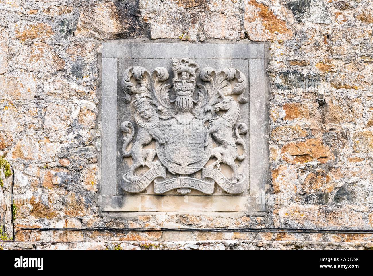 Stemma reale a Castle Cornet, St. Peter Port, Guernsey, Isole del Canale, Europa Foto Stock