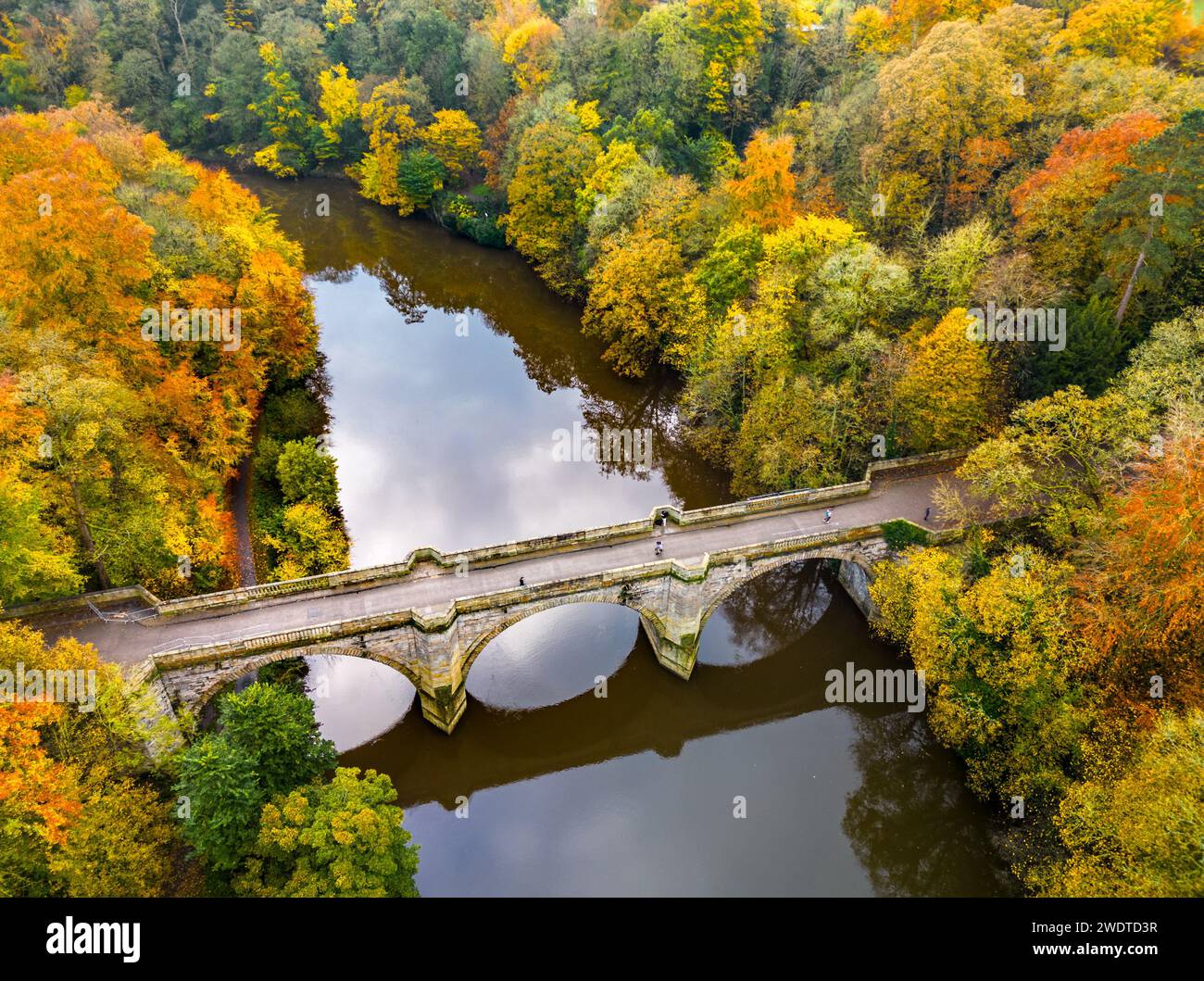 Prebends Bridge over River Wear a Durham in piena autunno Foto Stock