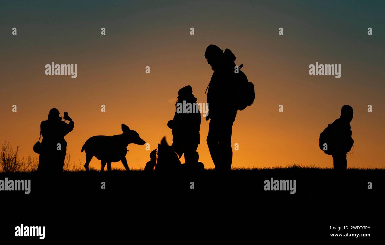 Spettacoli PIC: Alba su Londra come camminatori di cani al mattino presto a Hampstead Brave -3 temperature PIC gavin rodgers/pixel8000 Foto Stock