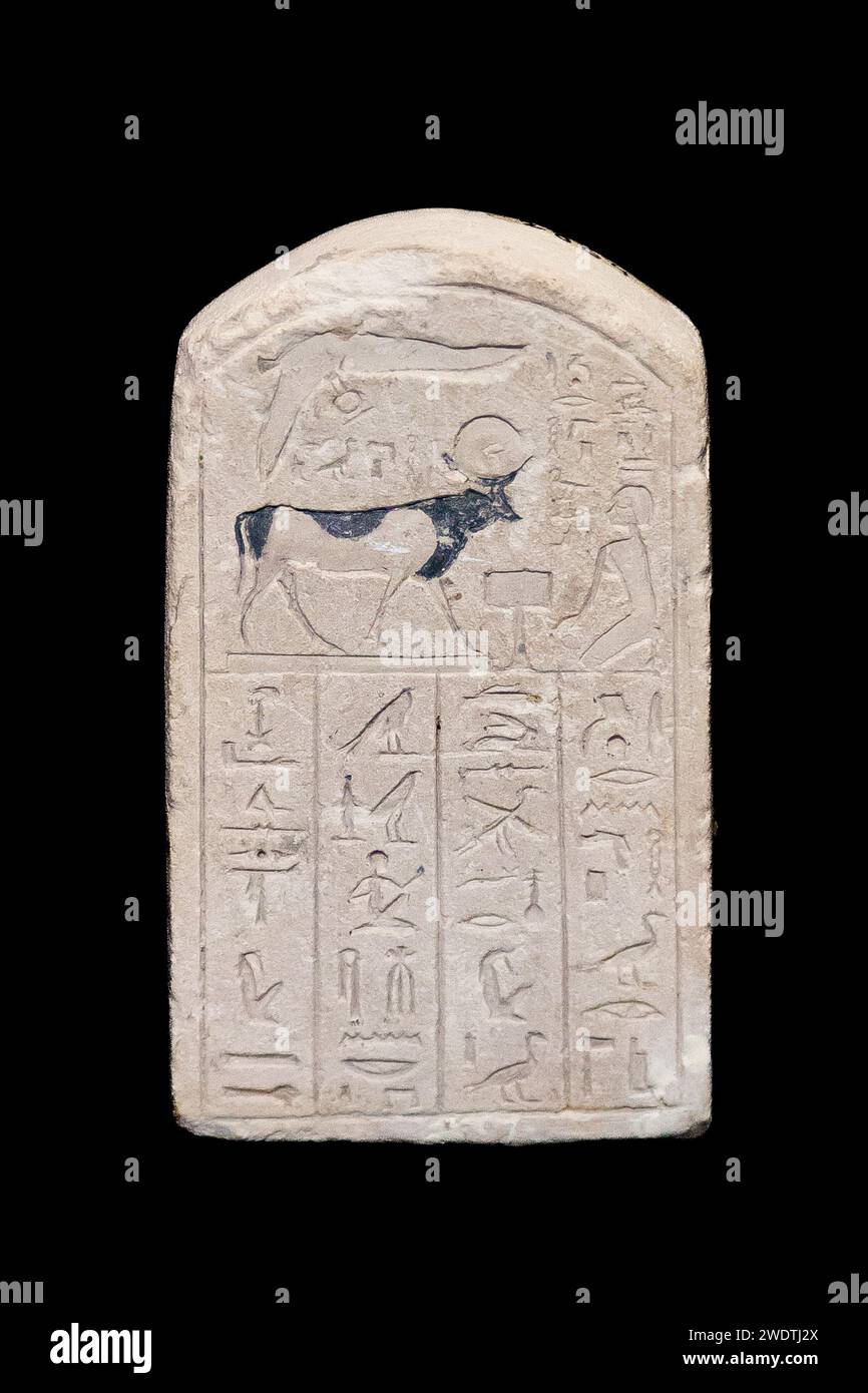 Egitto, Saqqara, Serapeum, Apis stele di toro risalente al regno di Ahmosis II (dinastia 26). Foto Stock