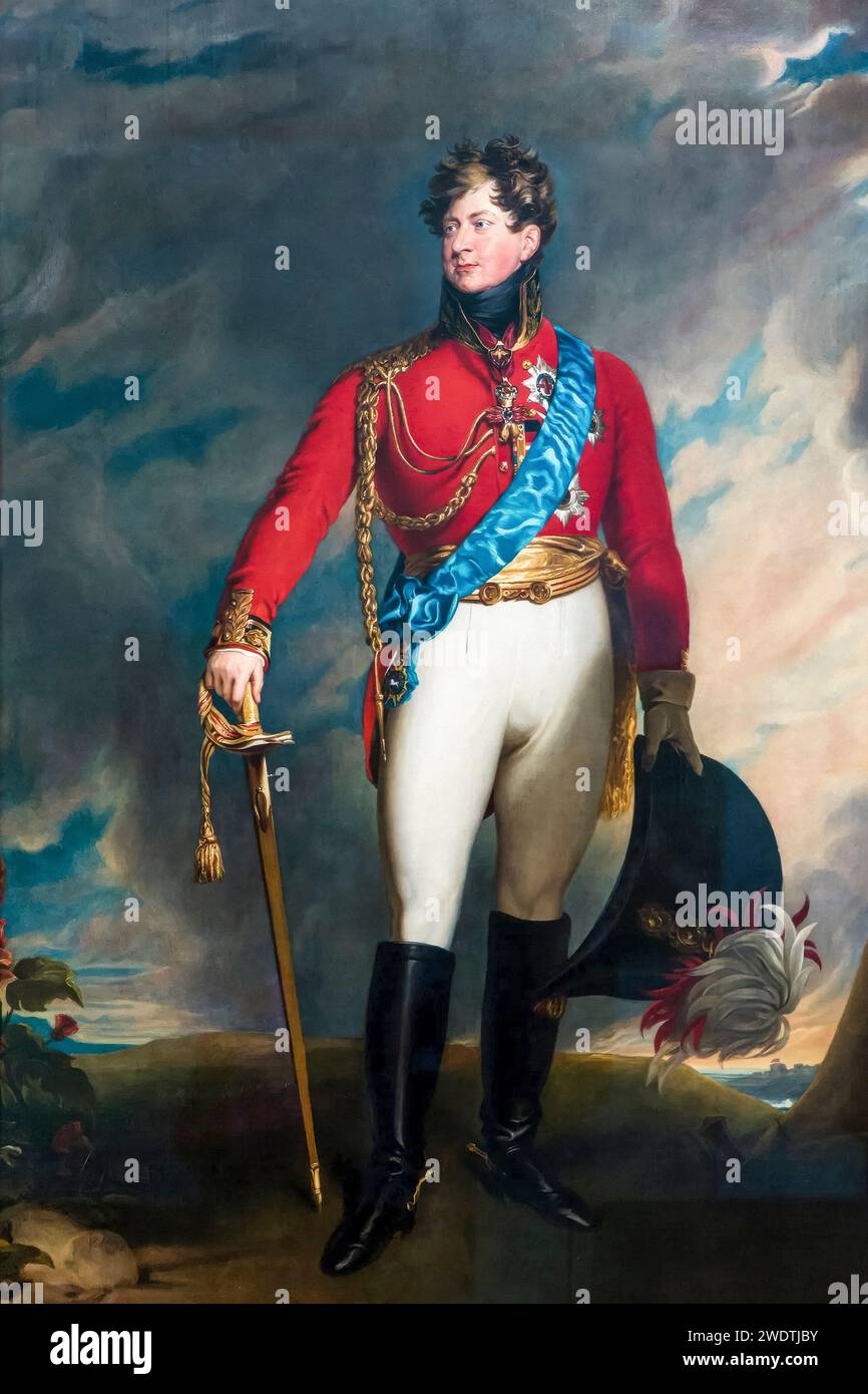 Re Giorgio IV (1762–1830) del Regno Unito e di Hannover (1820-1830), ritratto dipinto ad olio su tela dopo Sir Thomas Lawrence, intorno al 1815 Foto Stock
