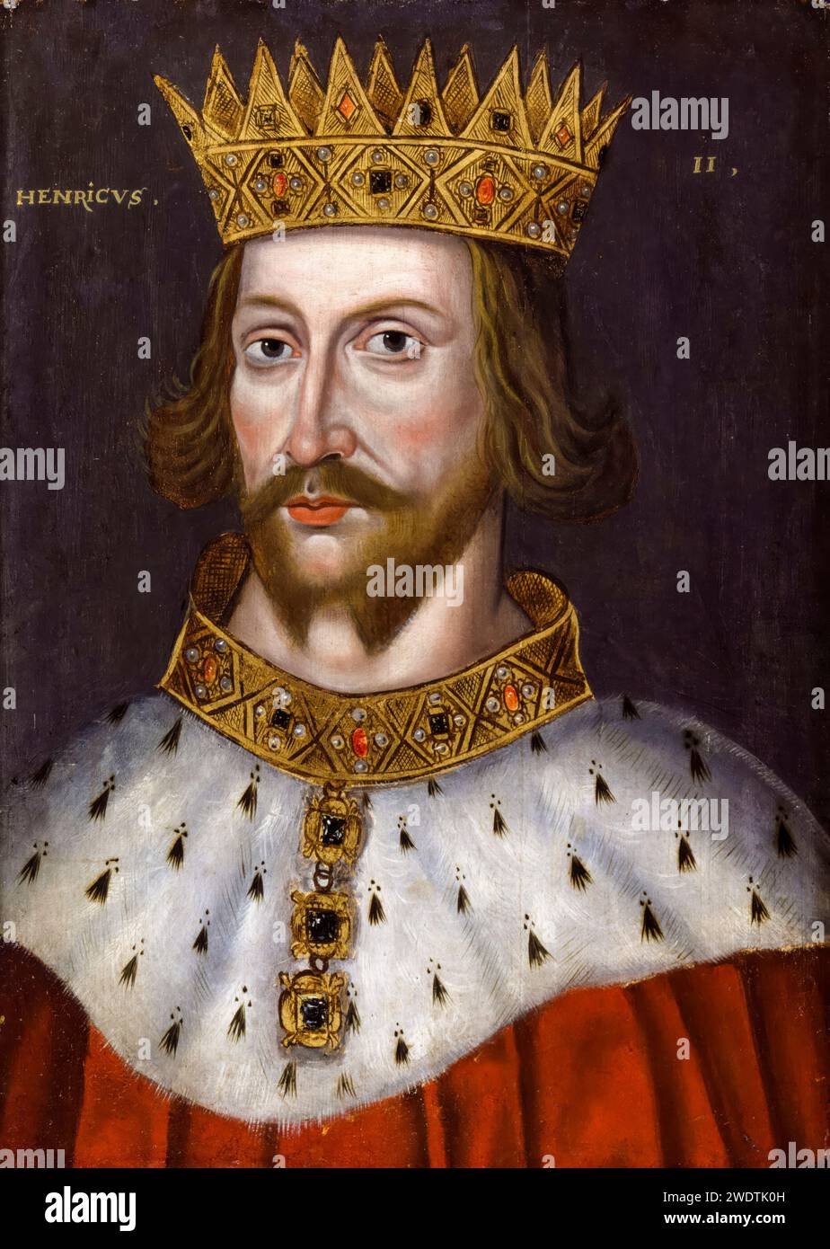 Enrico II d'Inghilterra (1133-1189), re d'Inghilterra (1154-1189), ritratto dipinto ad olio su tavola 1597-1618 Foto Stock