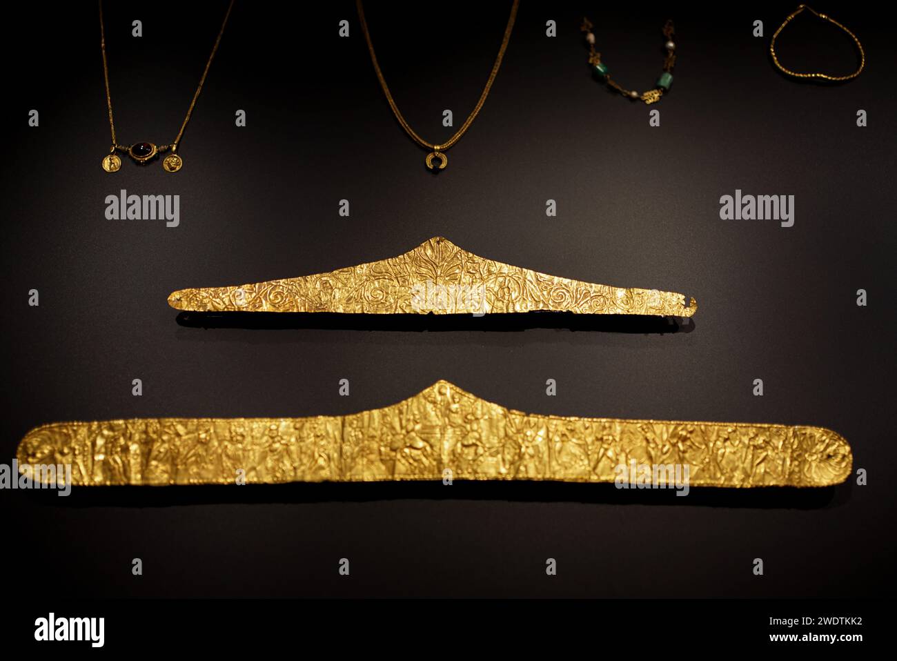 Diademi d'oro dell'Antica Grecia, Museo Archeologico di Istanbul del IV secolo a.C. Foto Stock