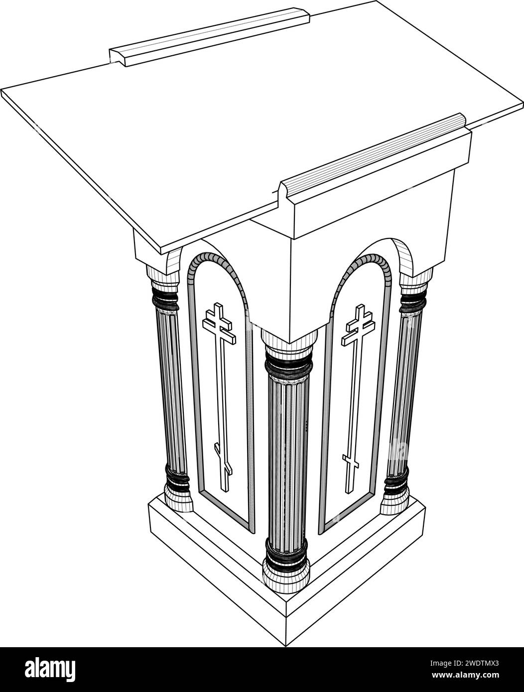Lectern Church rack Vector. Immagine isolata su sfondo bianco. Illustrazione Vettoriale