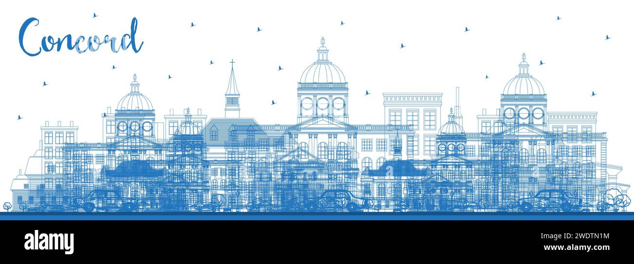 Delineare Concord New Hampshire City Skyline con edifici blu. Illustrazione vettoriale. Illustrazione Vettoriale