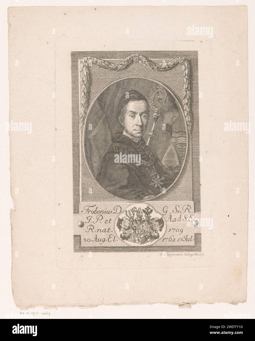 Portracted van Frobenius Fornings, Joseph Anton Zimmermann, 1762 - 1797 stampa Germany paper Engraving Historical Persons Foto Stock