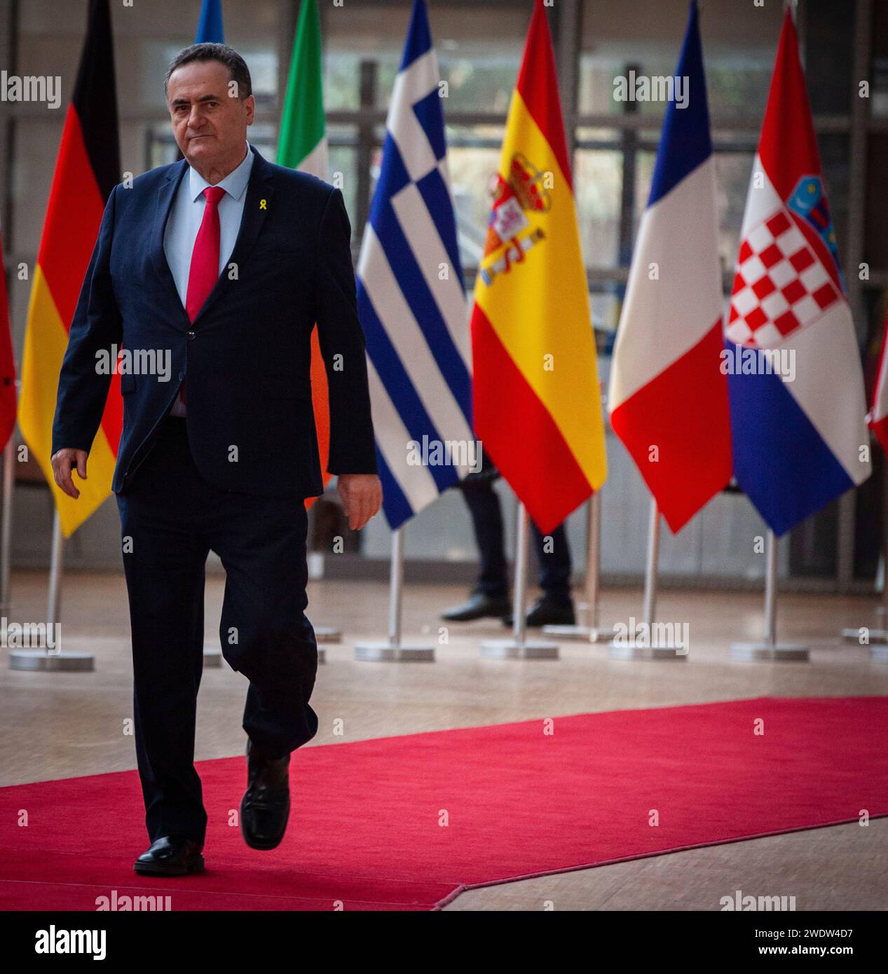 Bruxelles, Belgio. 22 gennaio 2024. © Nicolas Landemard/le Pictorium/MAXPPP - Bruxelles 22/01/2024 Arrivee du nouveau ministre des affaires etrangeres israelien, Israel Katz. Credito: MAXPPP/Alamy Live News Foto Stock