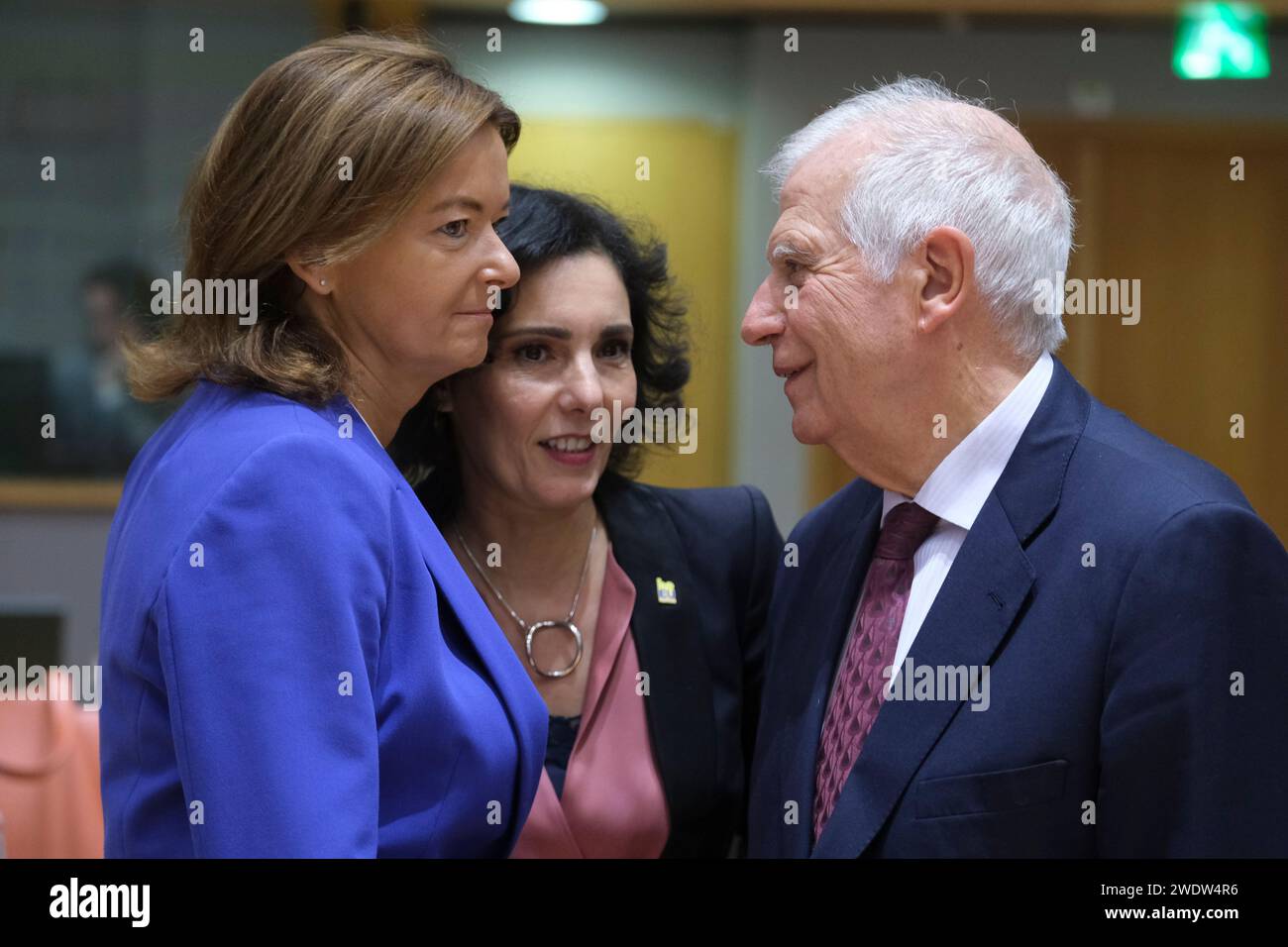 Bruxelles, Belgio. 22 gennaio 2024. © Nicolas Landemard/le Pictorium/MAXPPP - Bruxelles 22/01/2024 Tour de table du Conseil des affaires etrangeres europeen. Tanja FAJON g) Hadka Lahbib c) et Josep Borrell d). Credito: MAXPPP/Alamy Live News Foto Stock